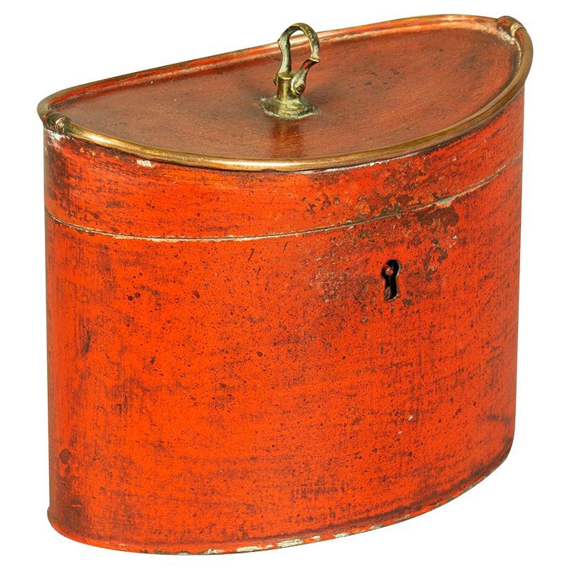 George III Scarlet Tole Tea Caddy For Sale