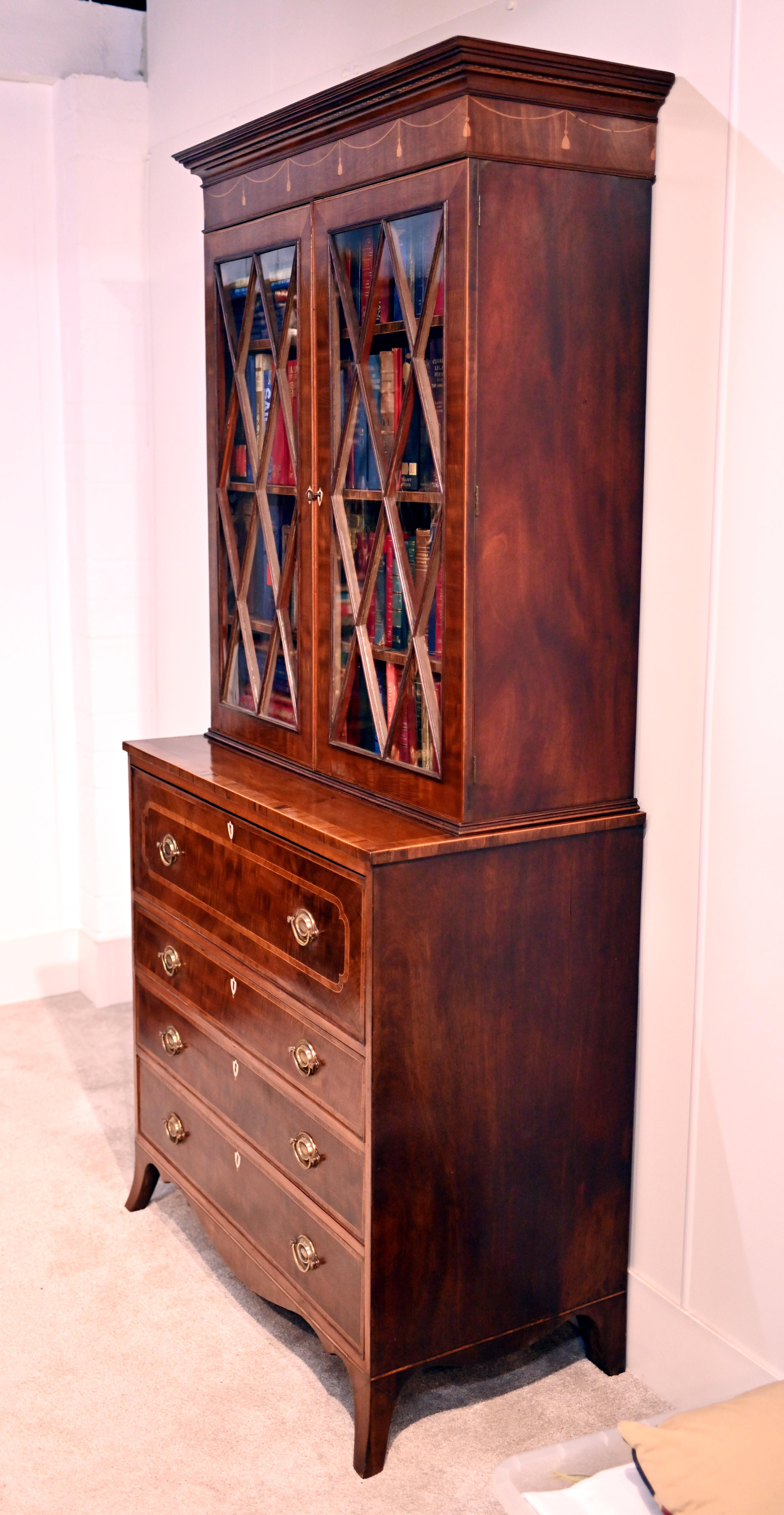 George III Secretaire Bookcase Mahogany Antique 1790 Desk For Sale 13