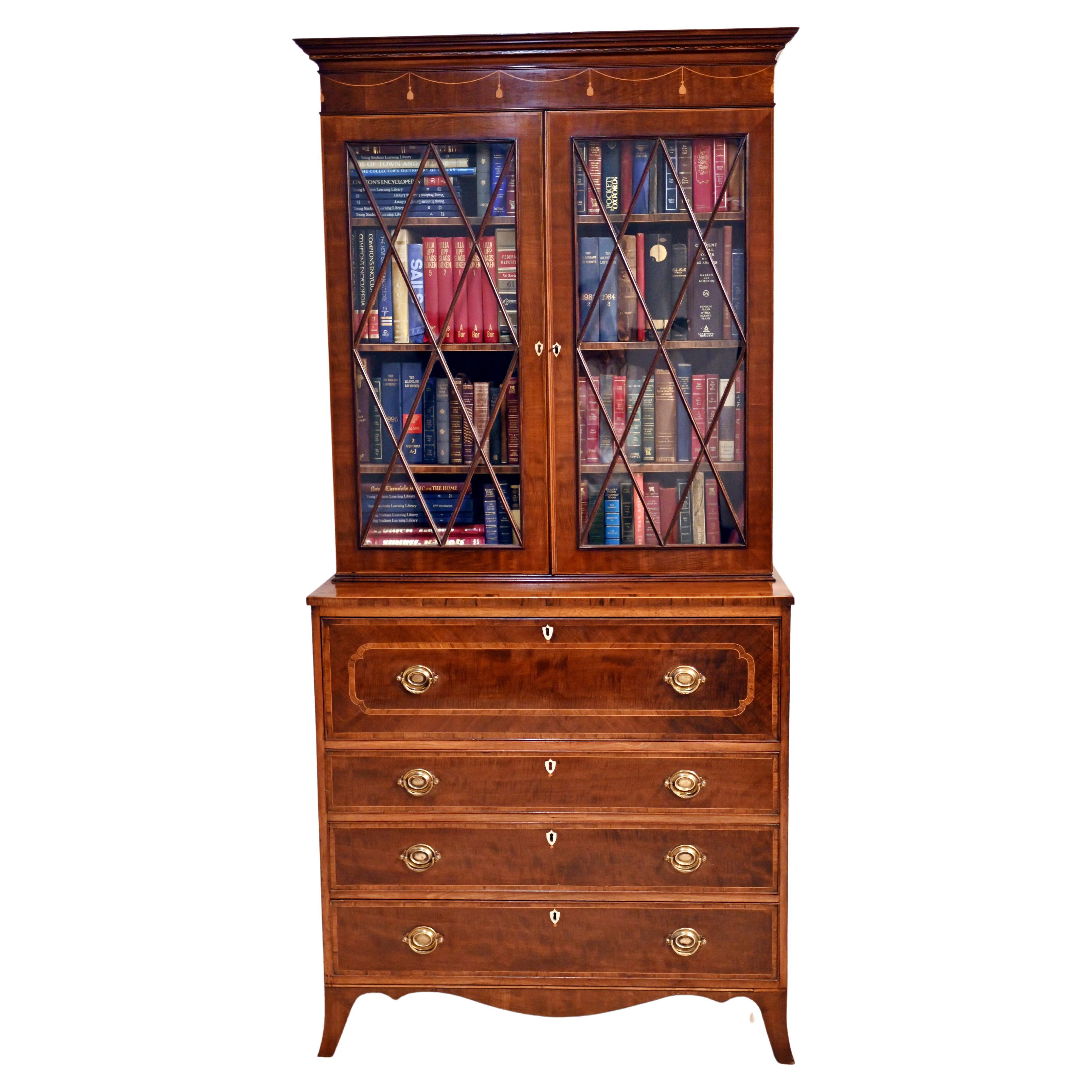 George III Secretaire Bookcase Mahogany Antique 1790 Desk For Sale