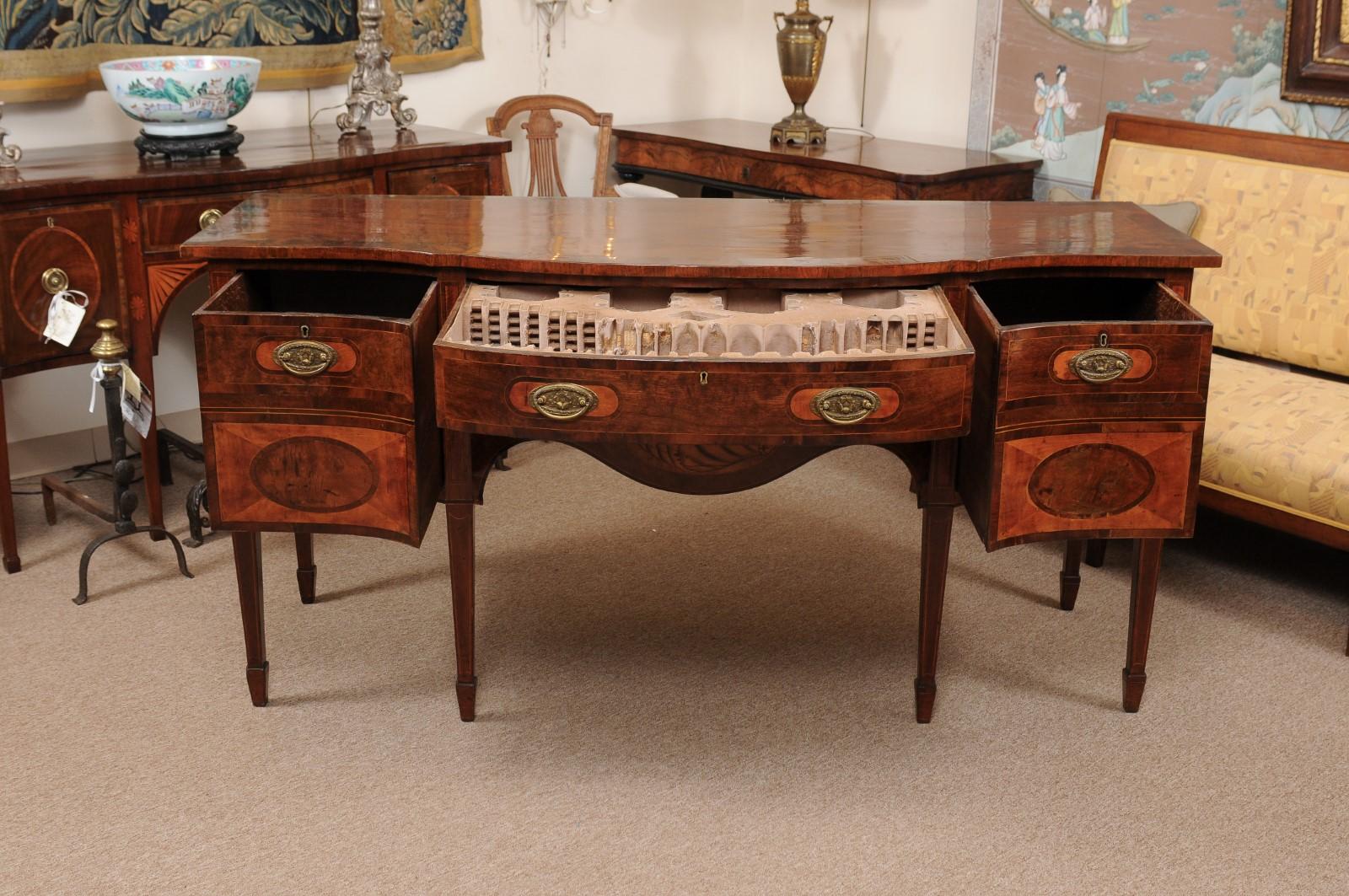 Inlay George III Serpentine Mahogany & Satinwood Inlaid Sideboard, ca. 1800
