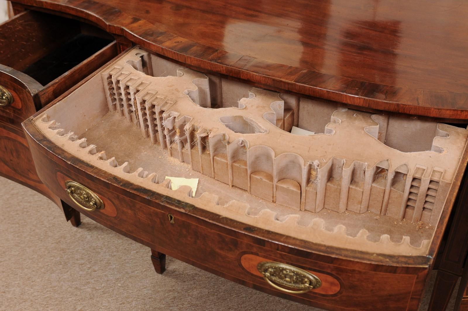 George III Serpentine Mahogany & Satinwood Inlaid Sideboard, ca. 1800 In Good Condition In Atlanta, GA
