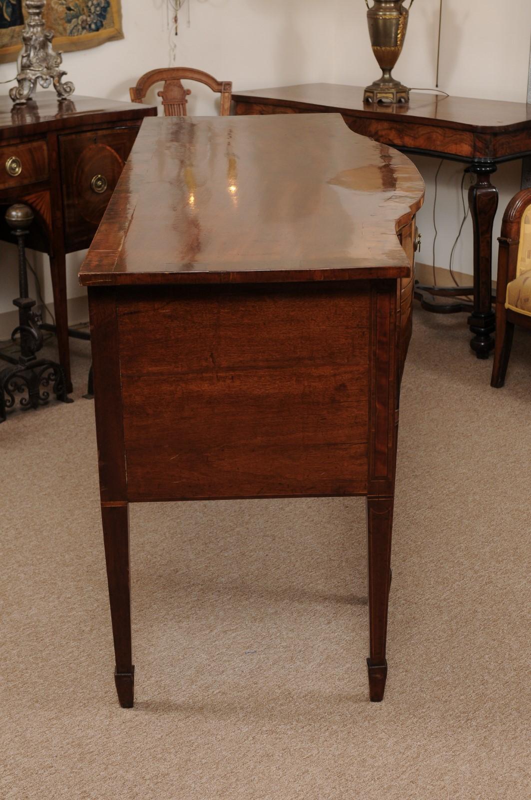 George III Serpentine Mahogany & Satinwood Inlaid Sideboard, ca. 1800 1