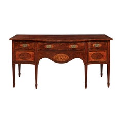 George III Serpentine Mahogany & Satinwood Inlaid Sideboard, ca. 1800