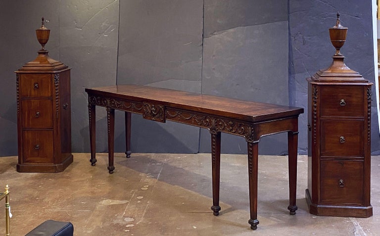 Metal George III Serving Table or Console Server with Matching Pedestals of Mahogany For Sale