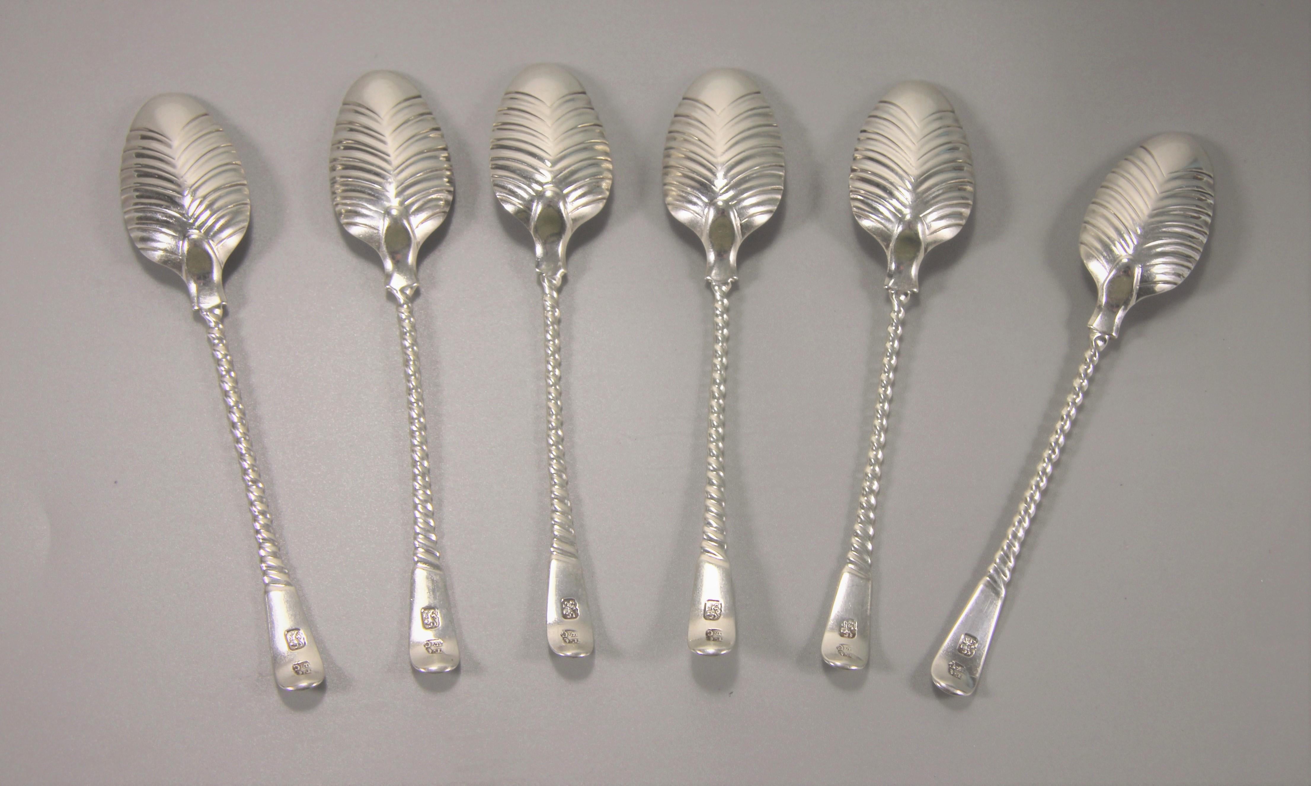 English George III Set of Six Spiral Handled Teaspoons by Thomas & Wm. Chawner For Sale