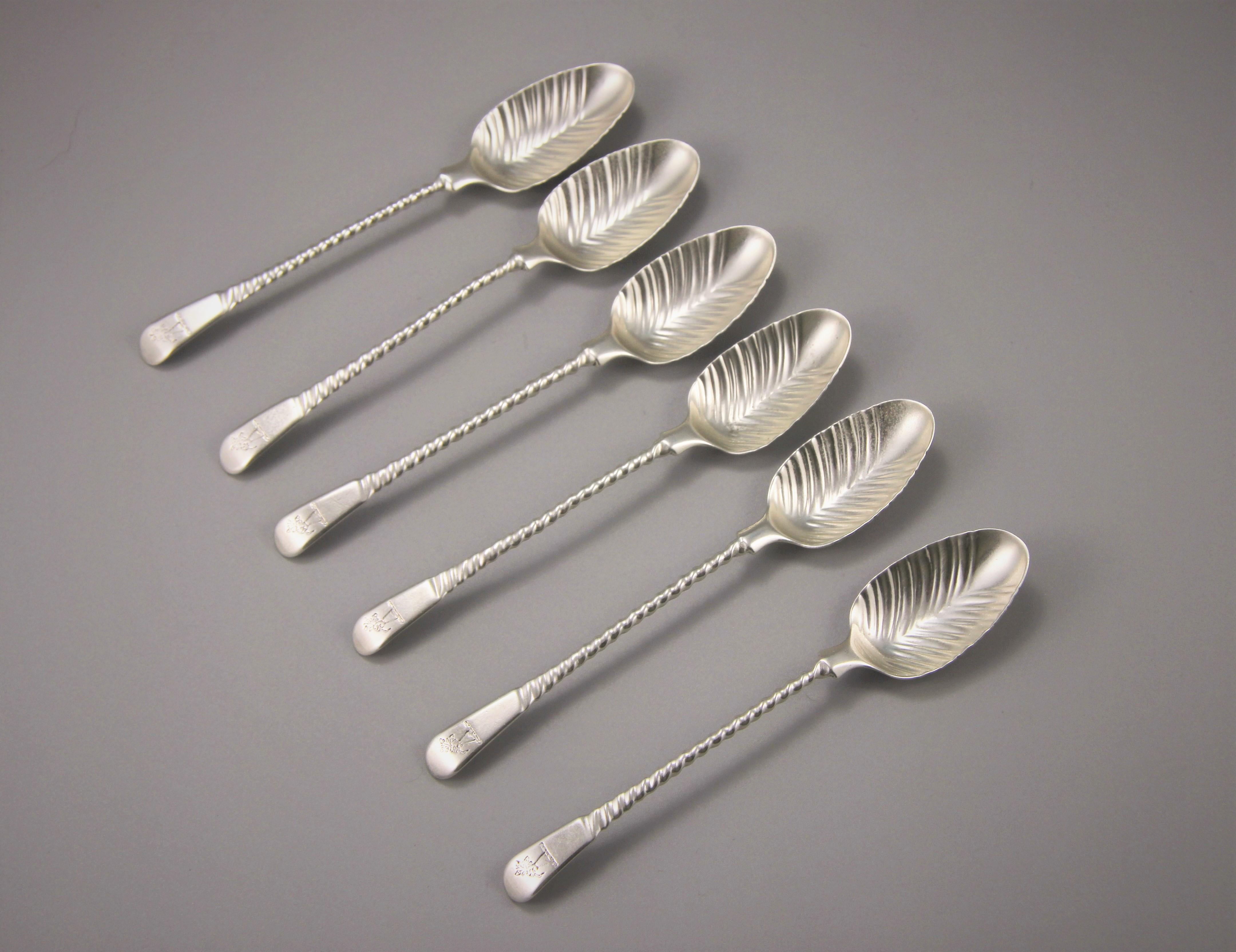 George III Set of Six Spiral Handled Teaspoons by Thomas & Wm. Chawner For Sale 2