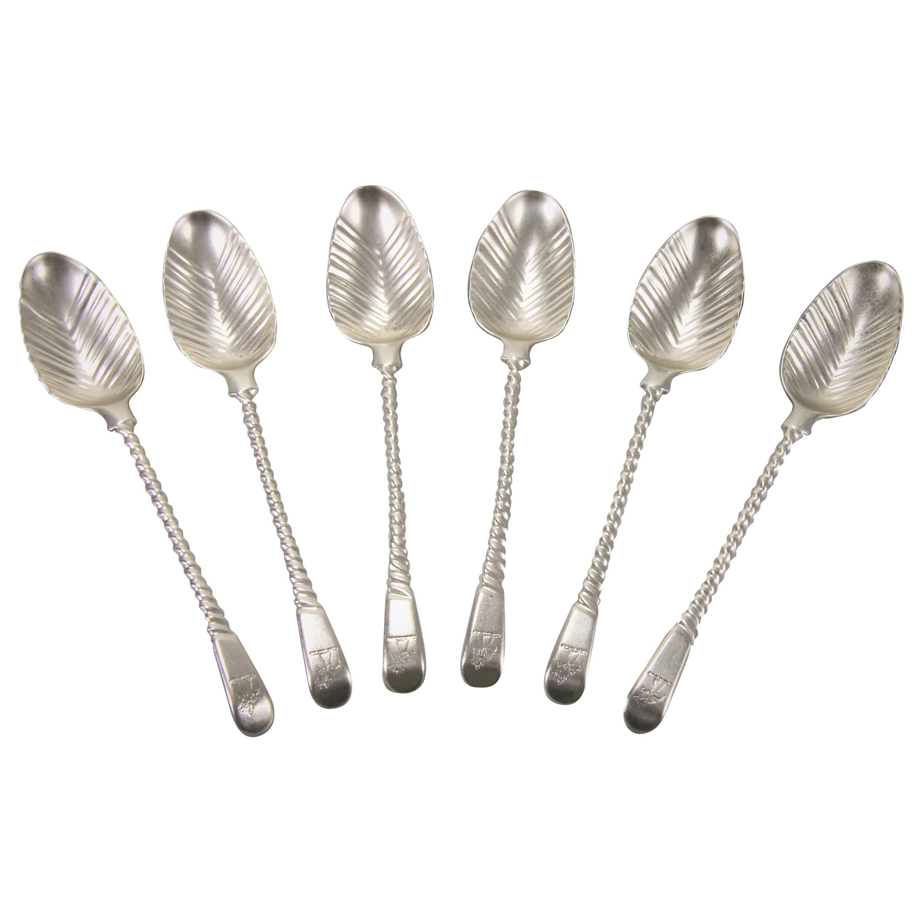 George III Set of Six Spiral Handled Teaspoons by Thomas & Wm. Chawner For Sale