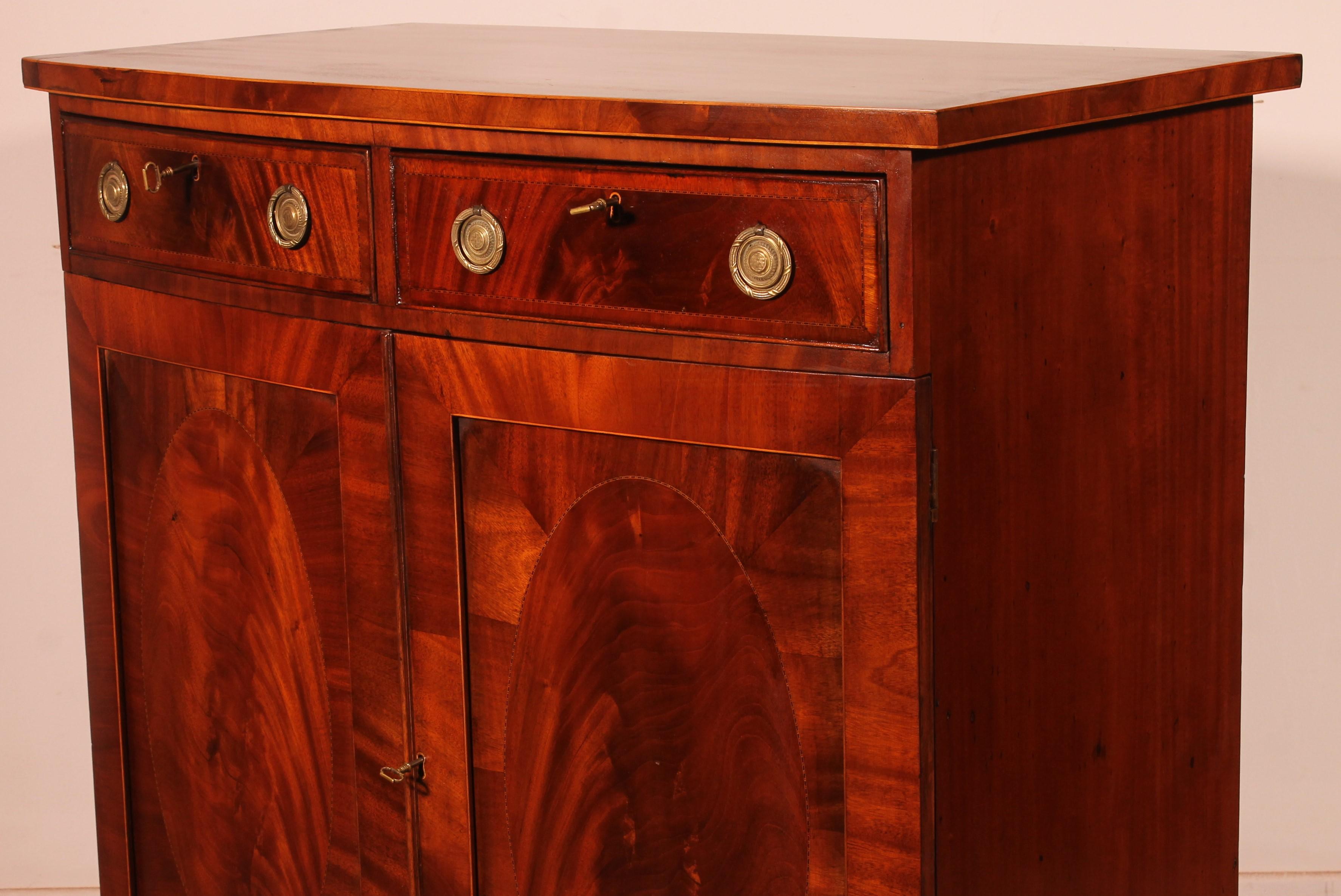 George III Sheraton Bowfront Buffet/ Side Cabinet In Mahogany-18th Century For Sale 2