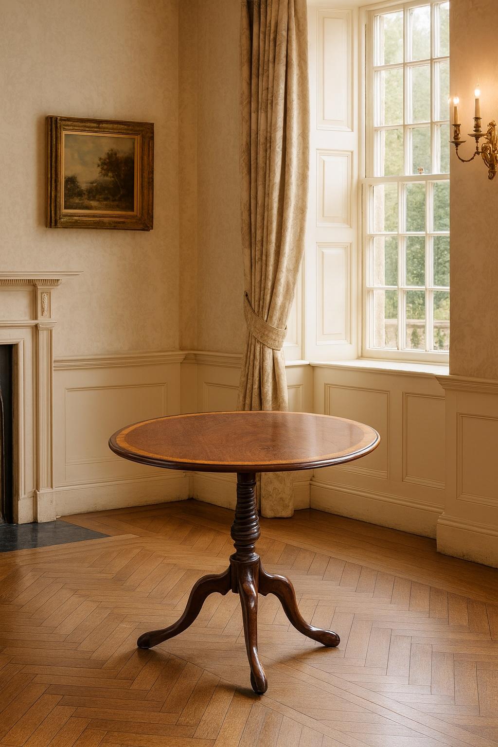 Sheraton 18th-century mahogany tripod Table

This George III Sheraton 18th-century mahogany tripod table is an exceptional example of Georgian furniture and a fine piece of antique English furniture. Crafted with exquisite attention to detail, this