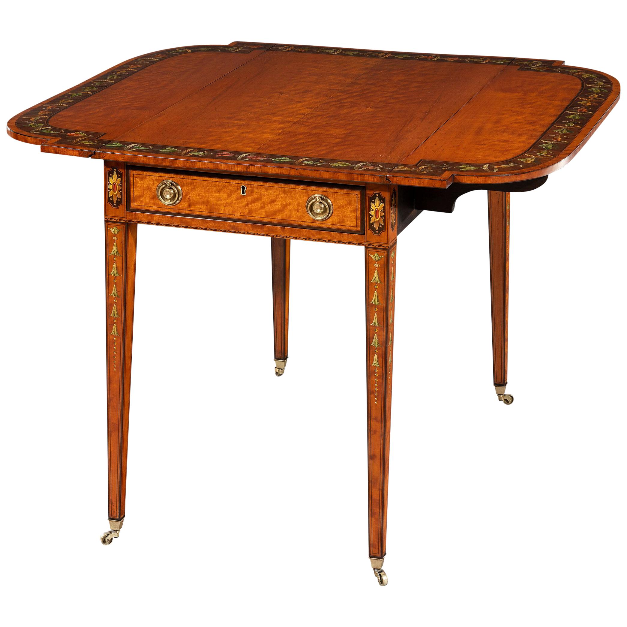 George III Sheraton Period 18th Century West Indian Satinwood Painted & Decorate For Sale