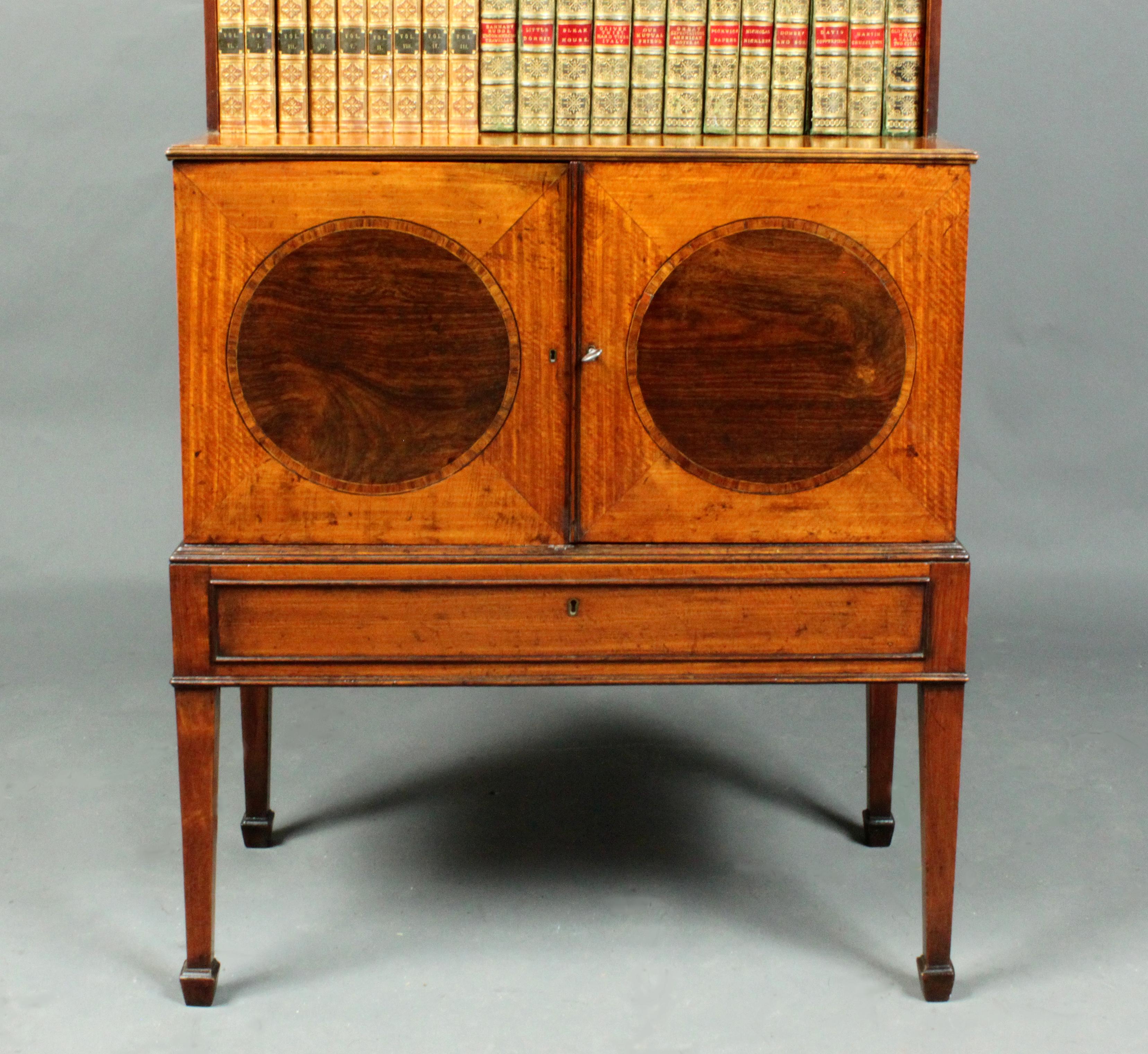 Painted George III Sheraton Period Antique Satinwood Dwarf Bookcase For Sale