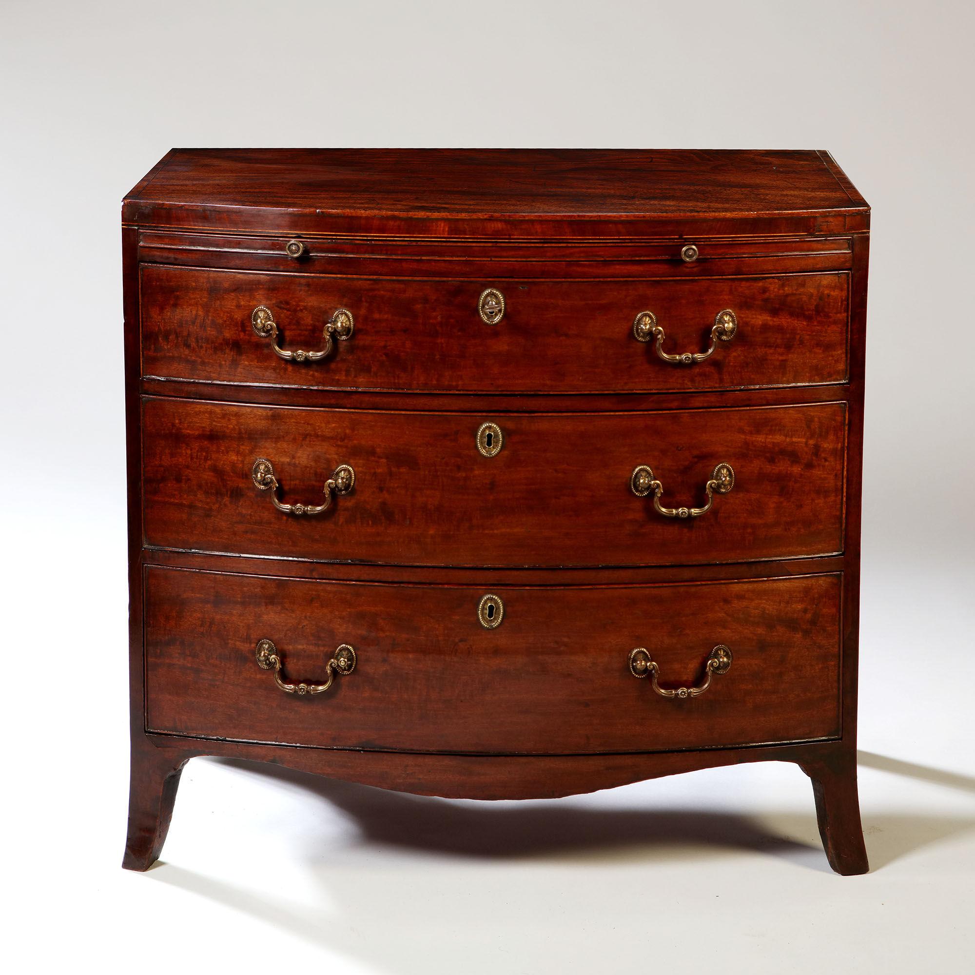 English George III Sheraton Period Bow-Fronted Caddy Topped Mahogany Chest of Drawers