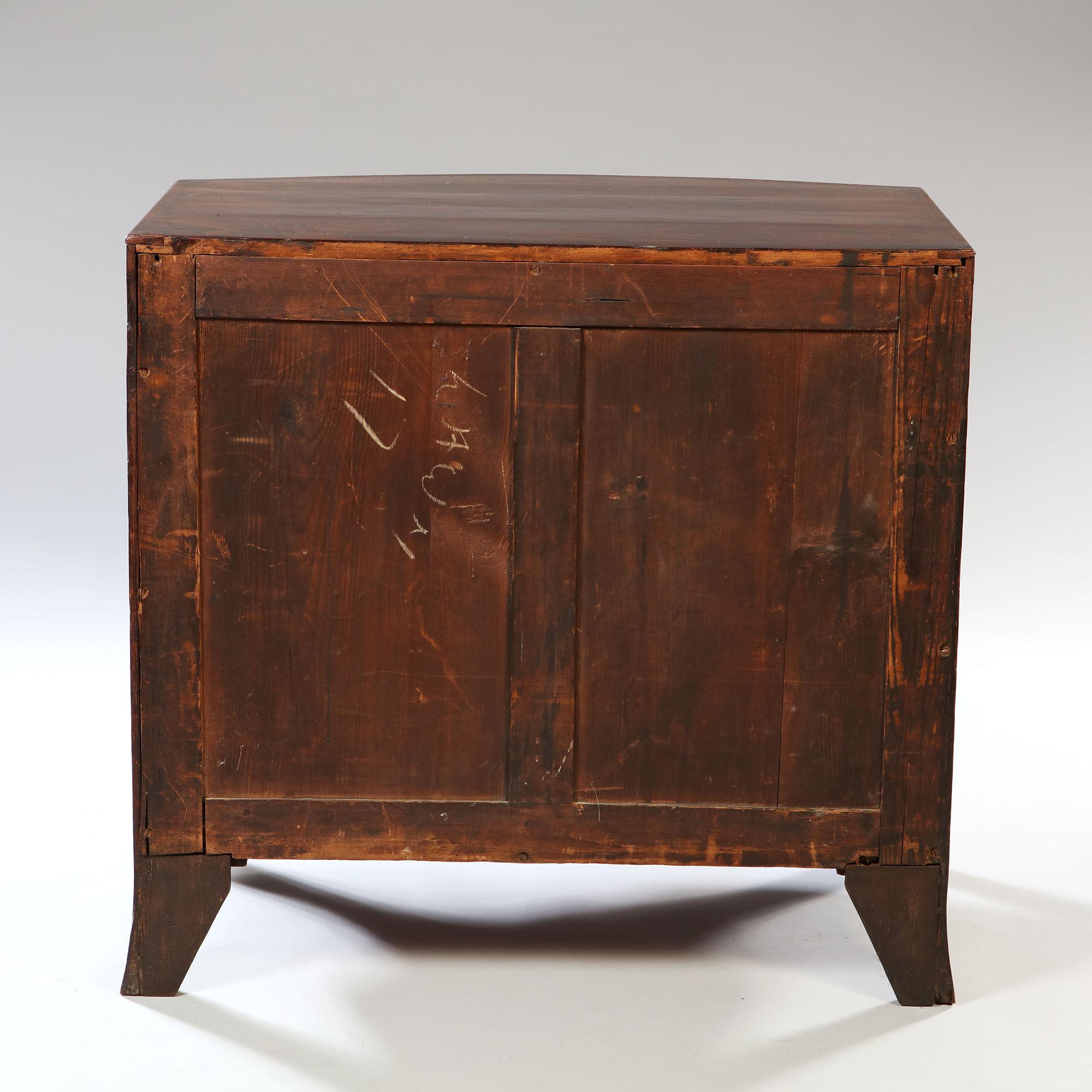 18th Century and Earlier George III Sheraton Period Bow-Fronted Caddy Topped Mahogany Chest of Drawers