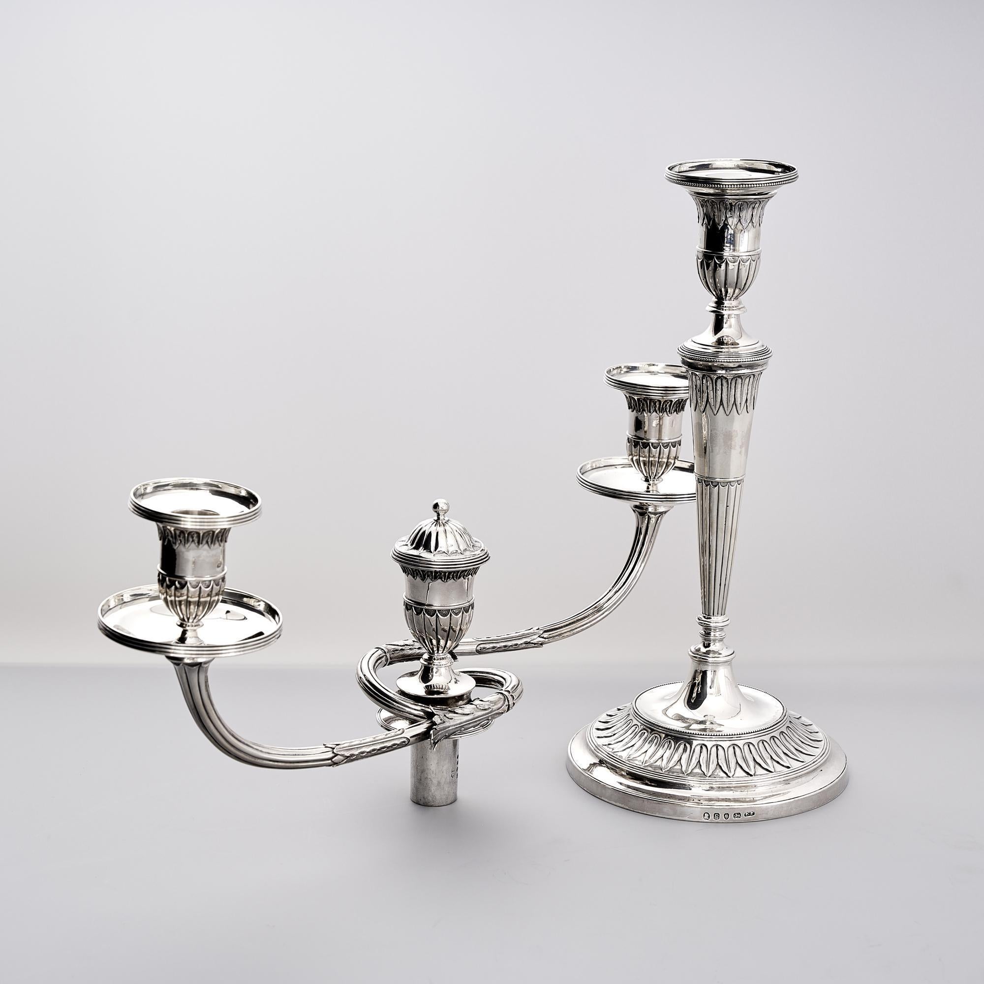 Neoclassical George III silver candelabra suite