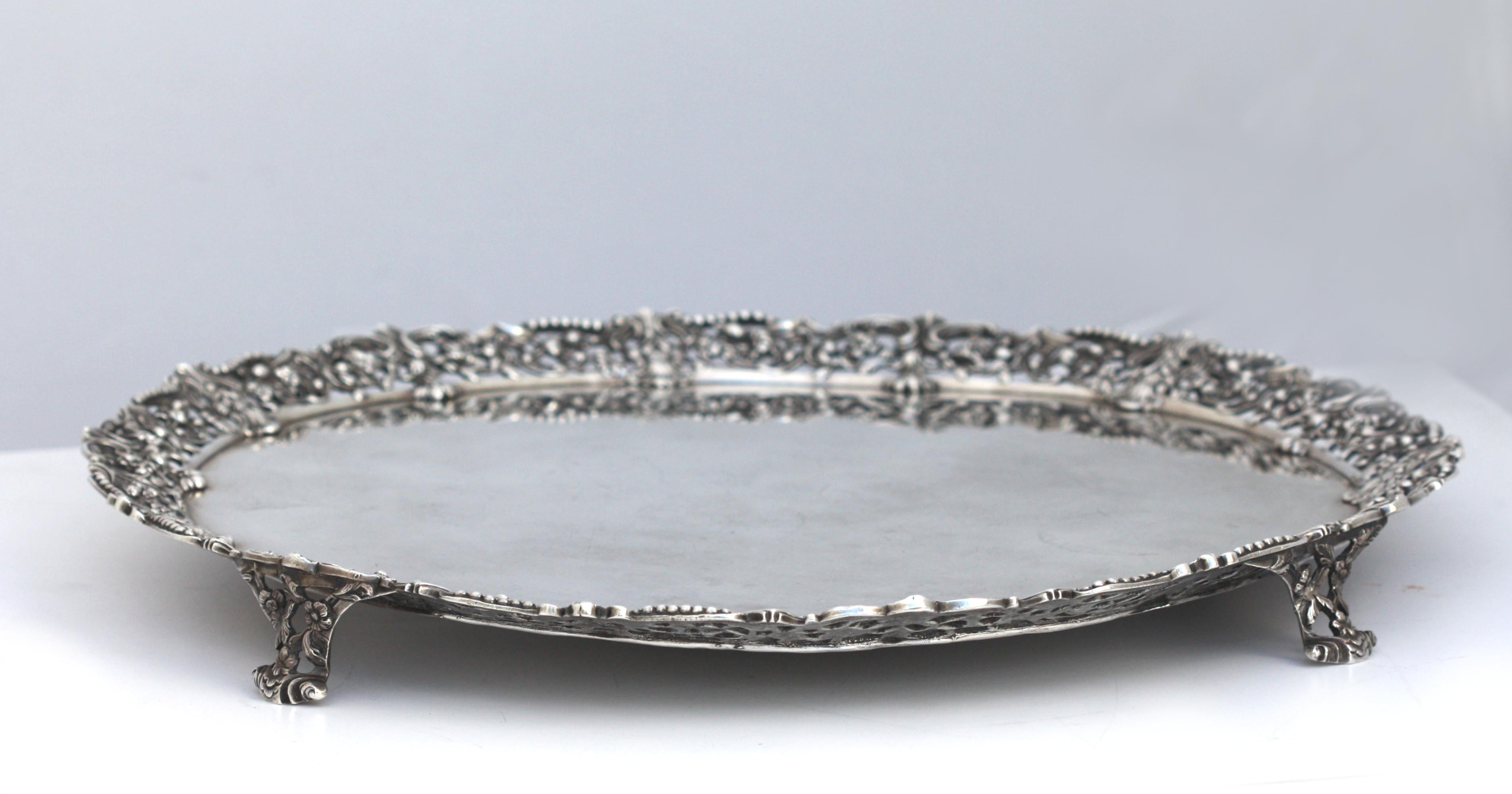  George III Silver Circular Footed Serving Tray For Sale 6