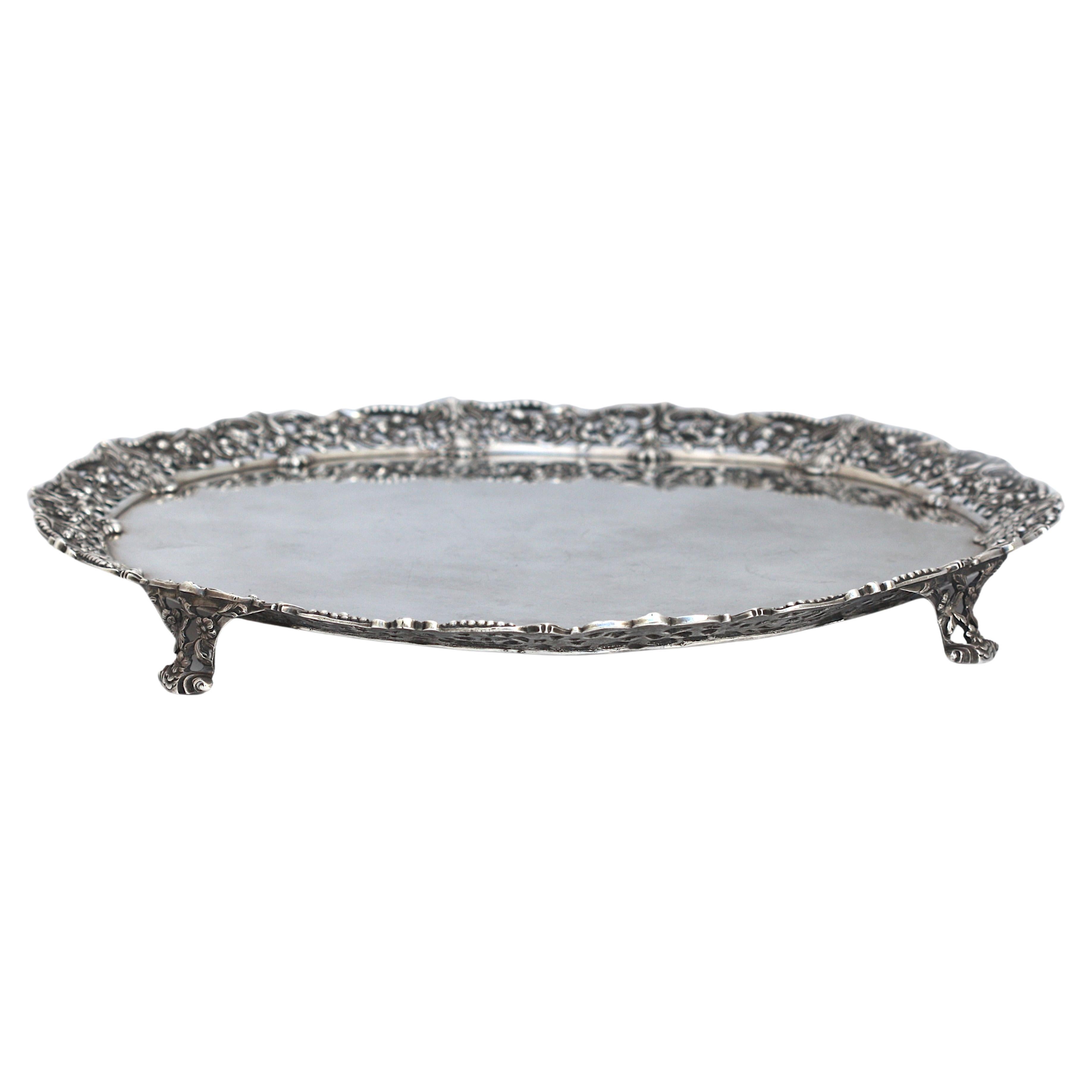  George III Silver Circular Footed Serving Tray For Sale