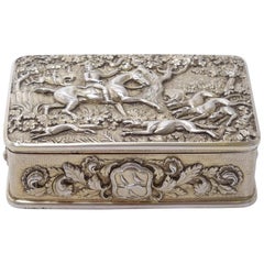 Antique George III Silver Gilt Snuff Box with Hunting Scene