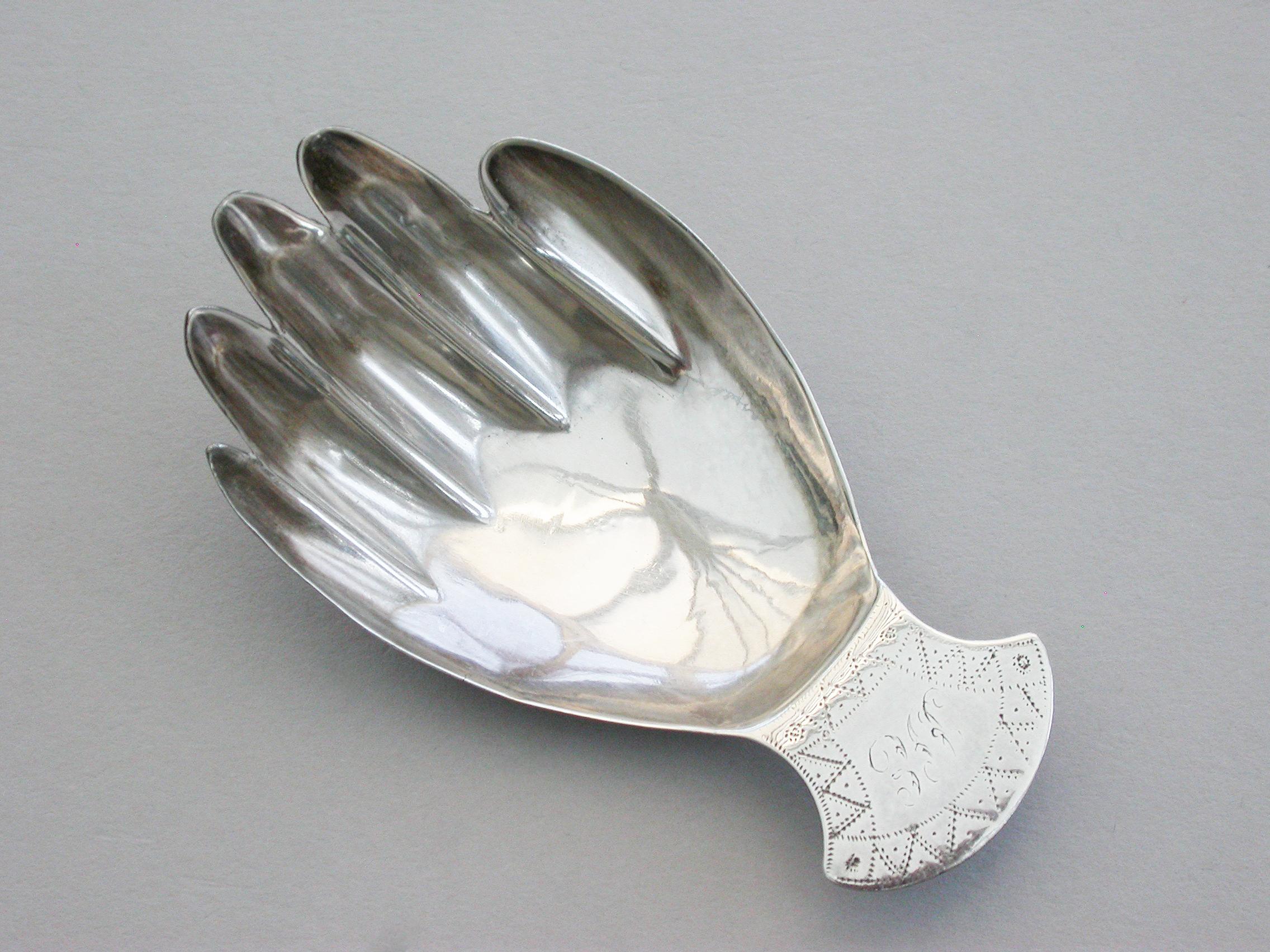 George III Silver 'Hand' Caddy Spoon. By Josiah Snatt, London, 1806 For Sale 1