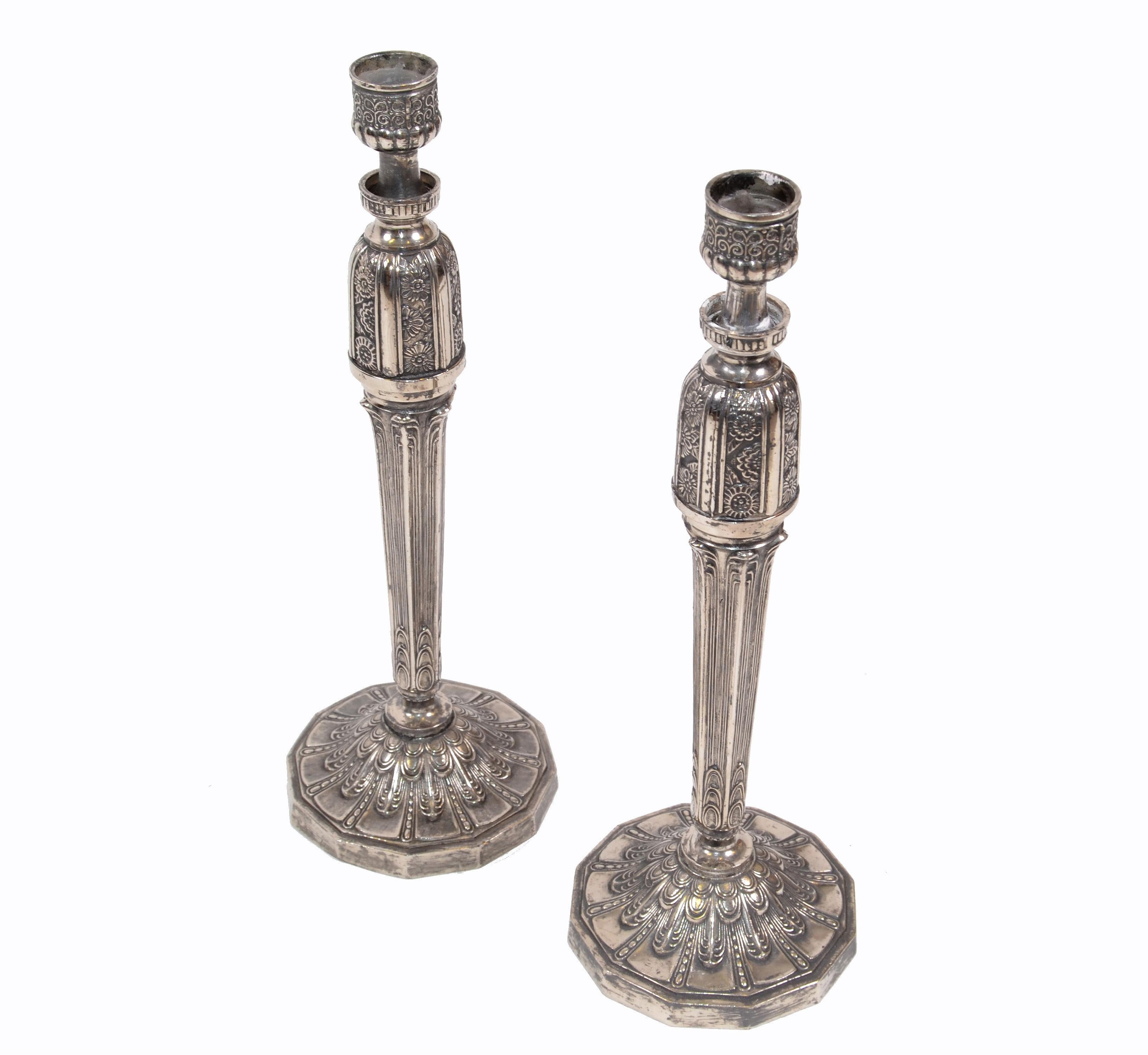 George III Silver Plated Heavy Candelabras, Candleholders, Candlesticks, Pair 4