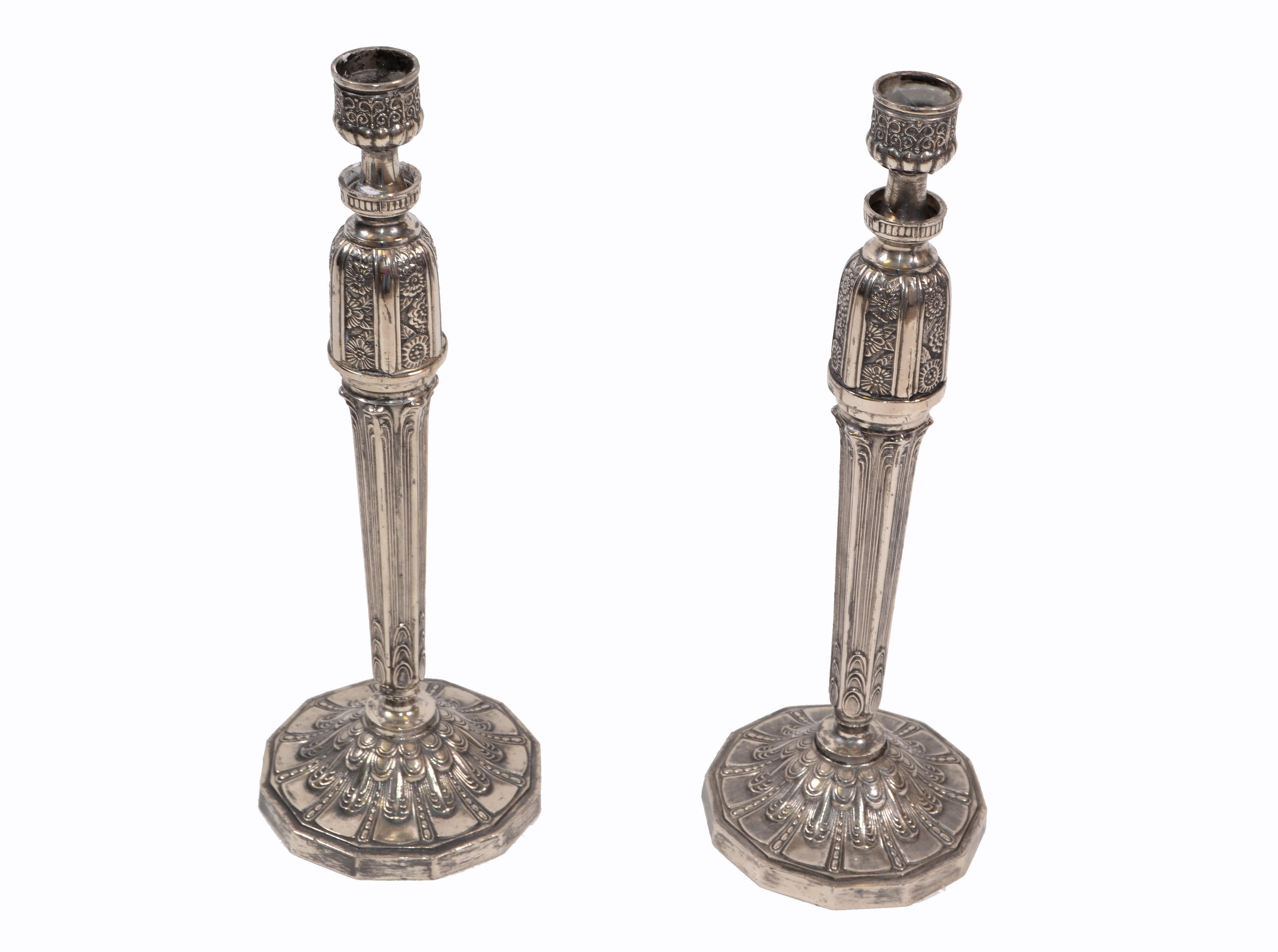 George III Silver Plated Heavy Candelabras, Candleholders, Candlesticks, Pair 5