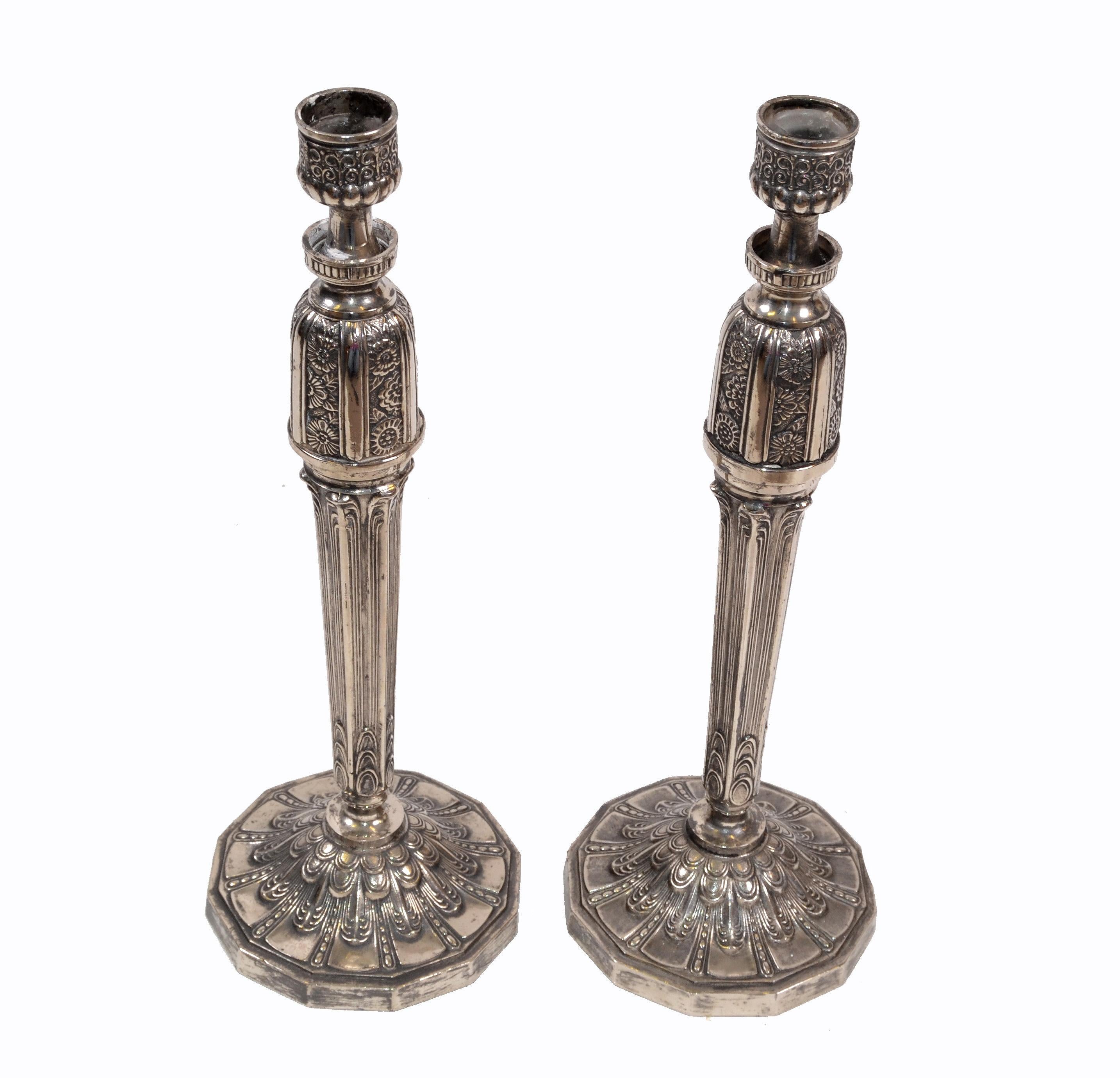 American George III Silver Plated Heavy Candelabras, Candleholders, Candlesticks, Pair