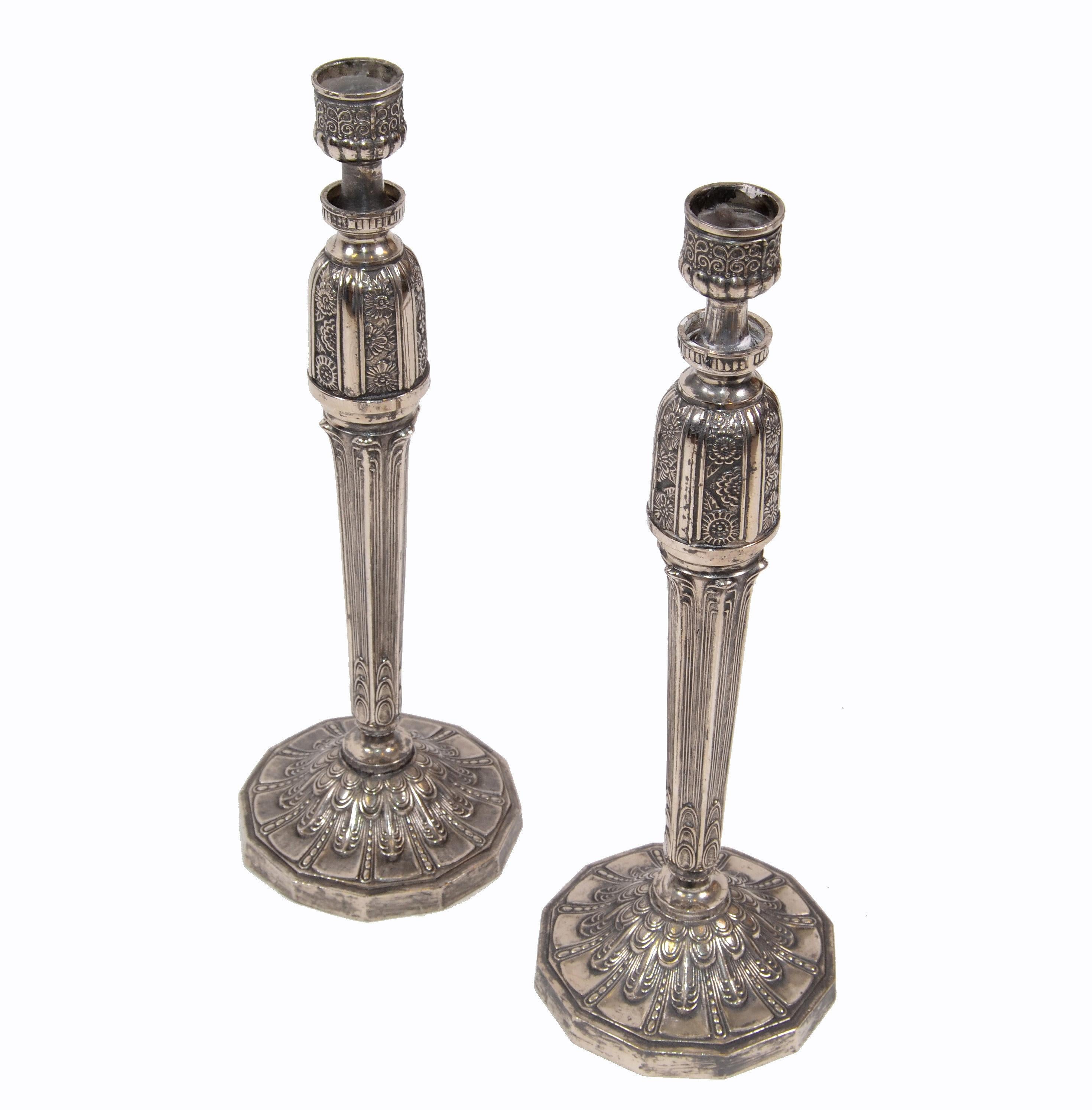 Metal George III Silver Plated Heavy Candelabras, Candleholders, Candlesticks, Pair