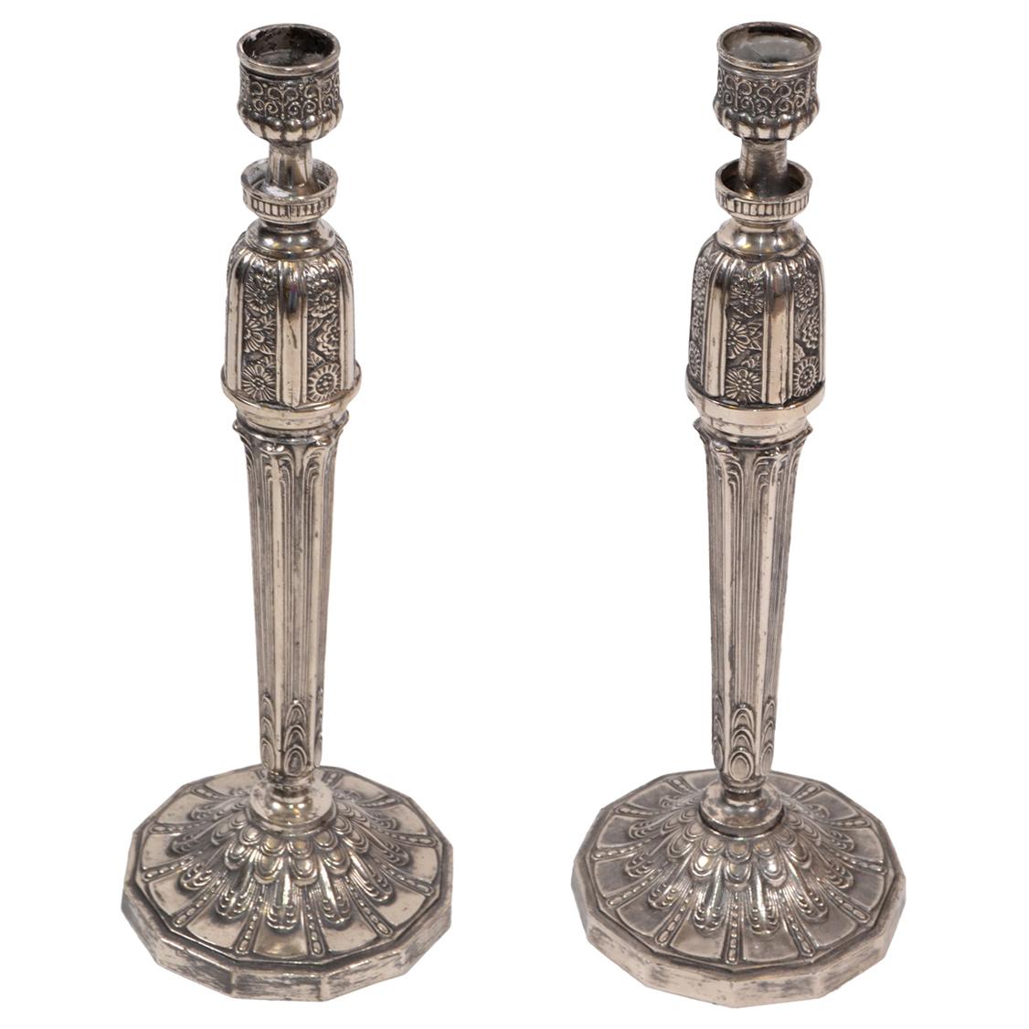 George III Silver Plated Heavy Candelabras, Candleholders, Candlesticks, Pair