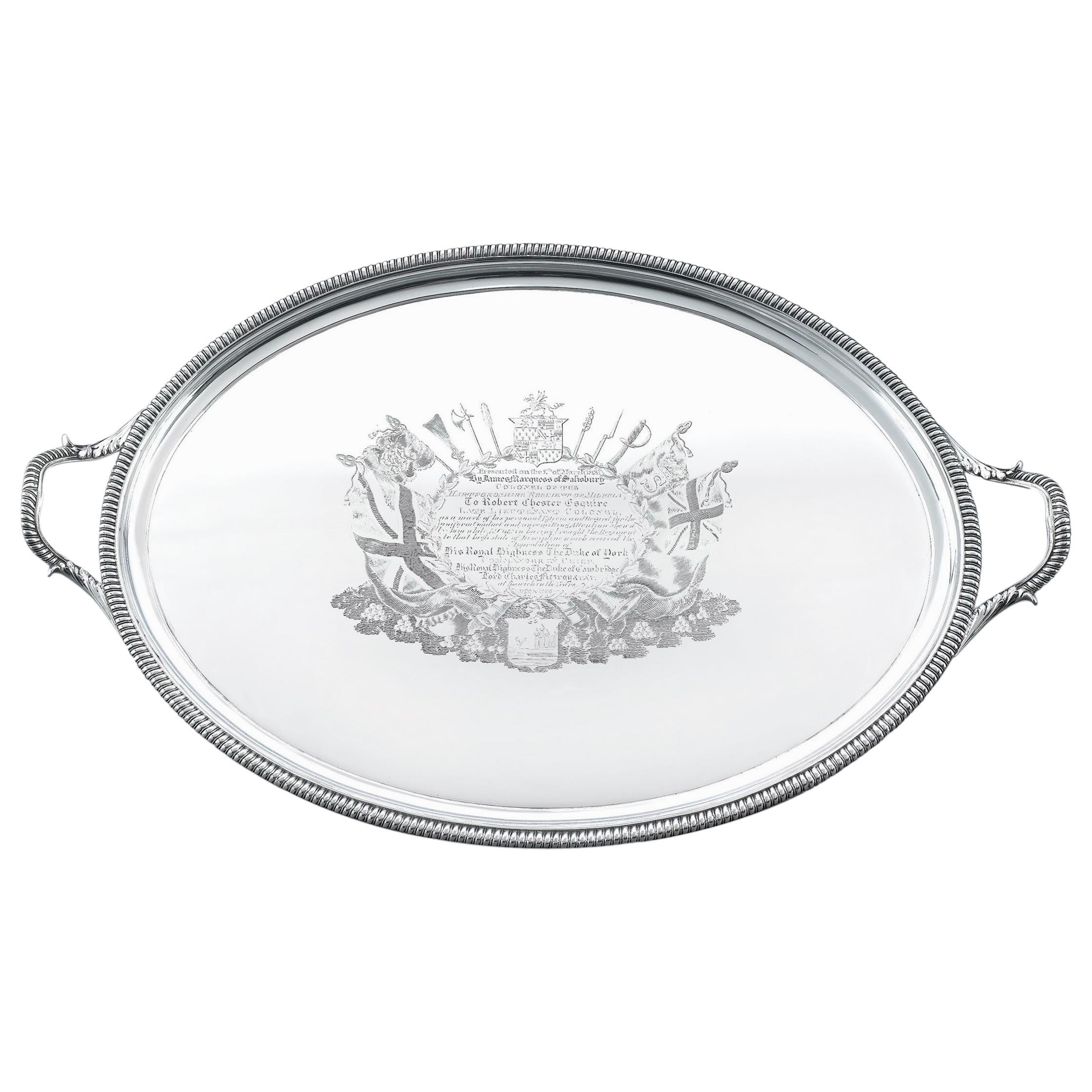 George III Silver Tray for Lt. Robert Chester For Sale