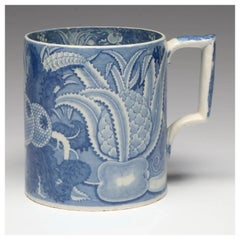 George III Staffordshire Pearlware Blue & White Pottery Porter's Tankard Mug