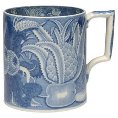 George III Staffordshire Pearlware Blue & White Pottery Porter's Tankard Mug