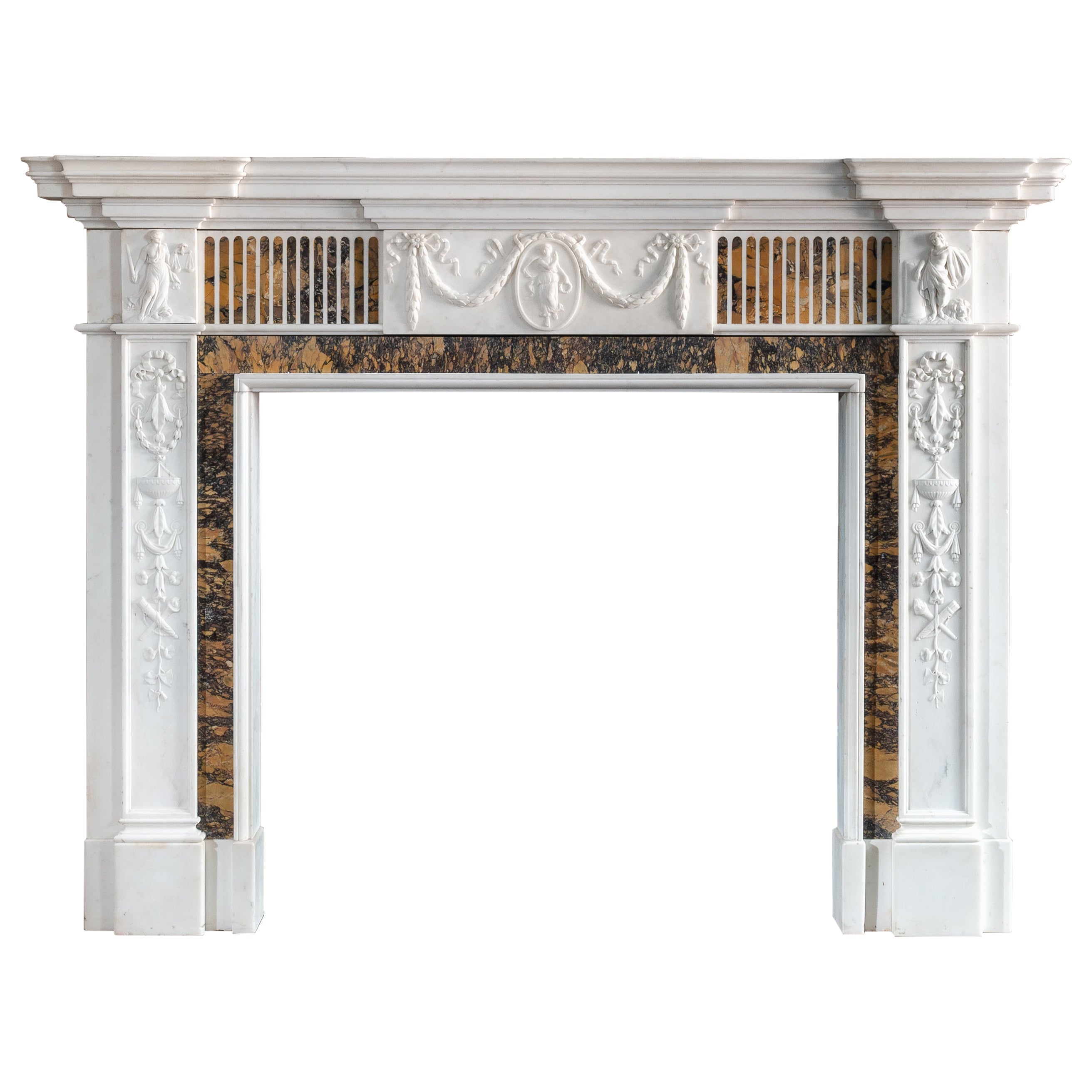George III Statuary and Convent Sienna Marble Fireplace in vendita