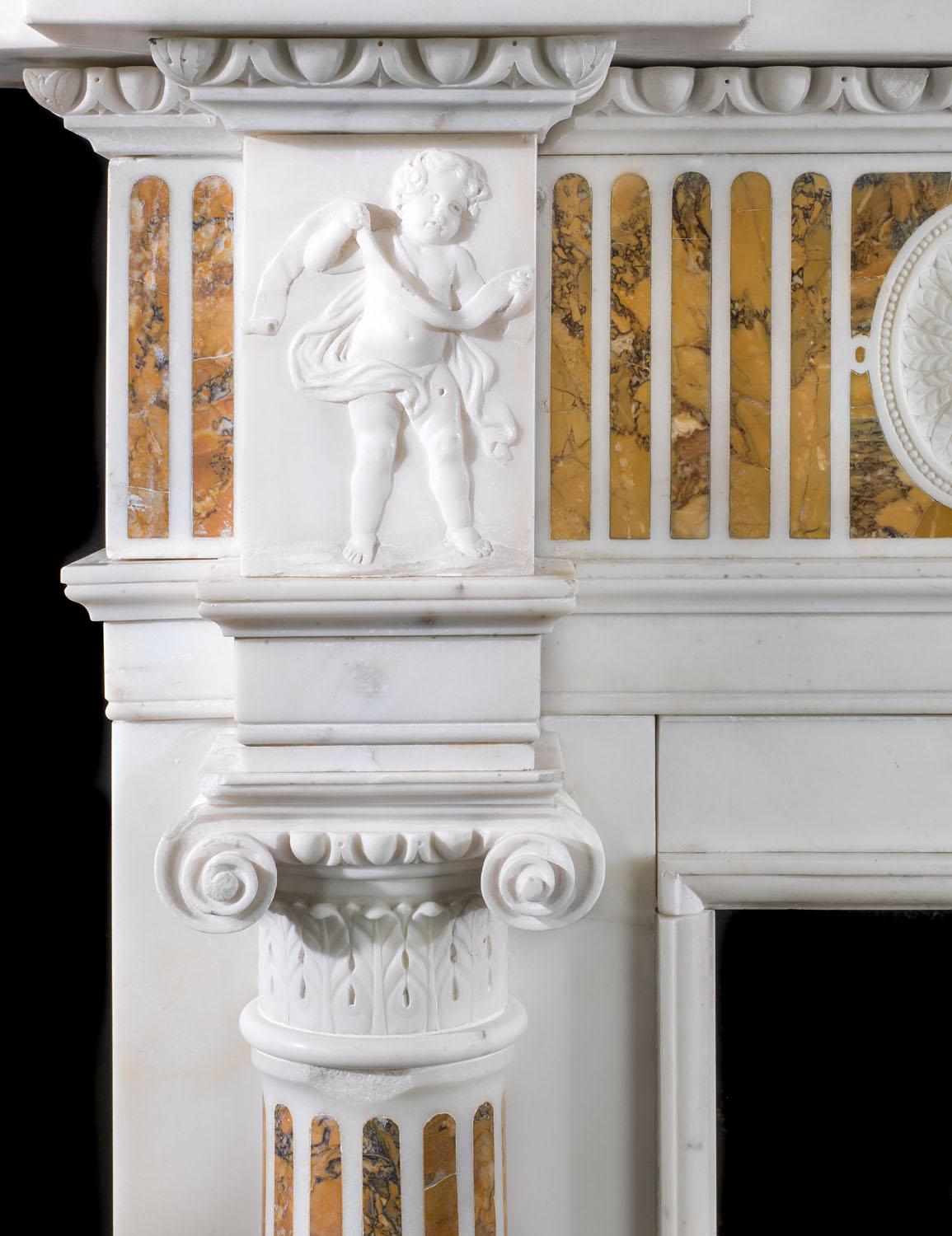 English George III Statuary and Siena Marble Column Fireplace For Sale