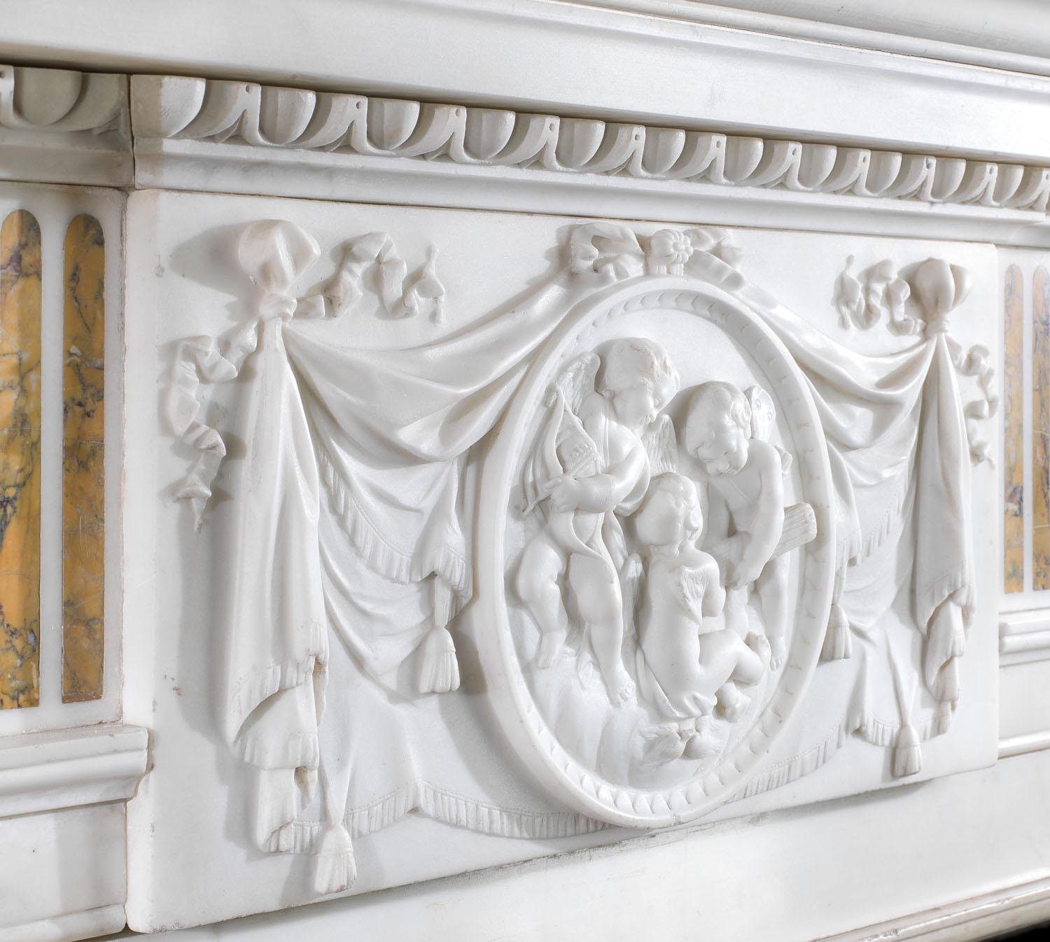 George III Statuary and Siena Marble Column Fireplace For Sale 1