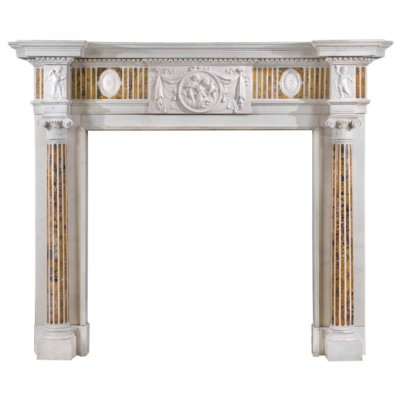 George III Statuary and Siena Marble Column Fireplace For Sale