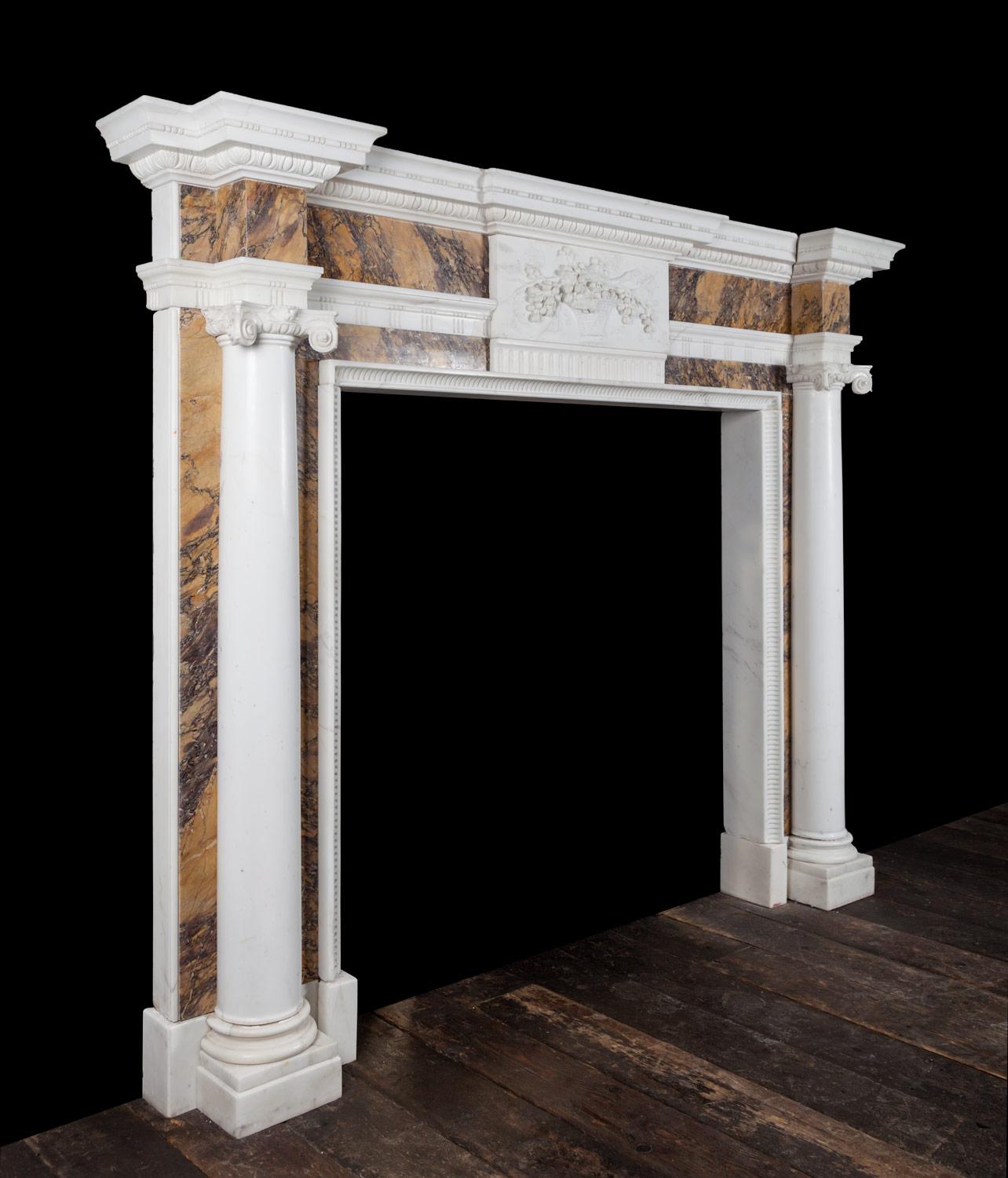 18th Century George III Statuary and Sienna Marble Fireplace For Sale