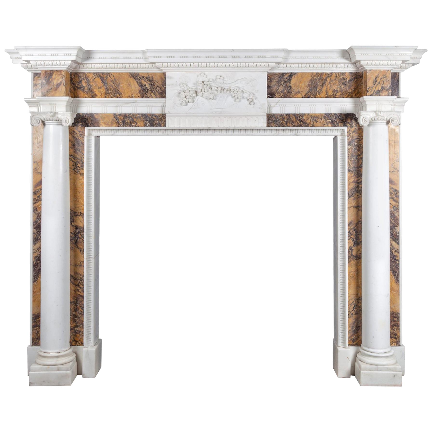 George III Statuary and Sienna Marble Fireplace For Sale