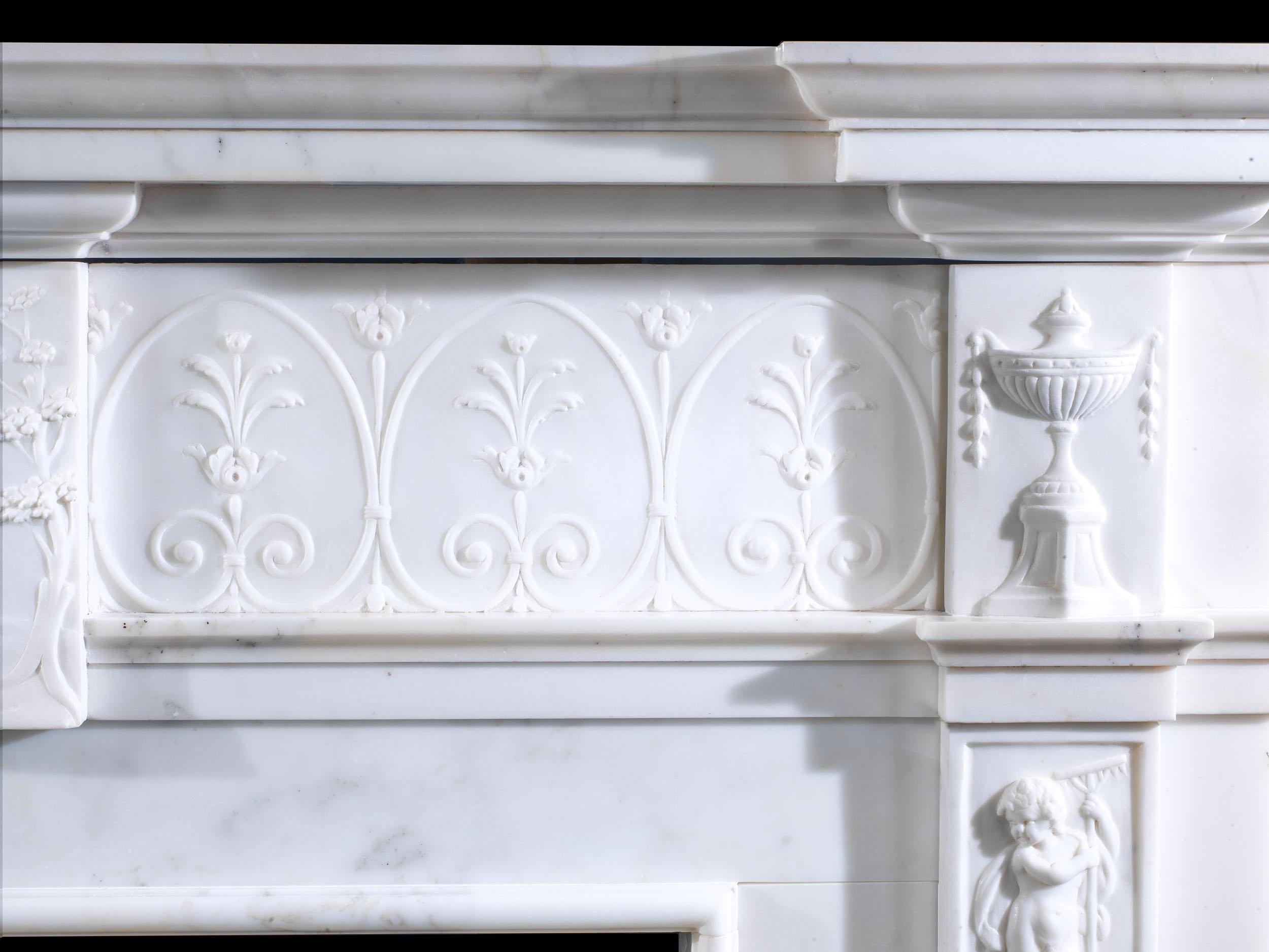 Hand-Carved George III Statuary Marble Chimneypiece For Sale