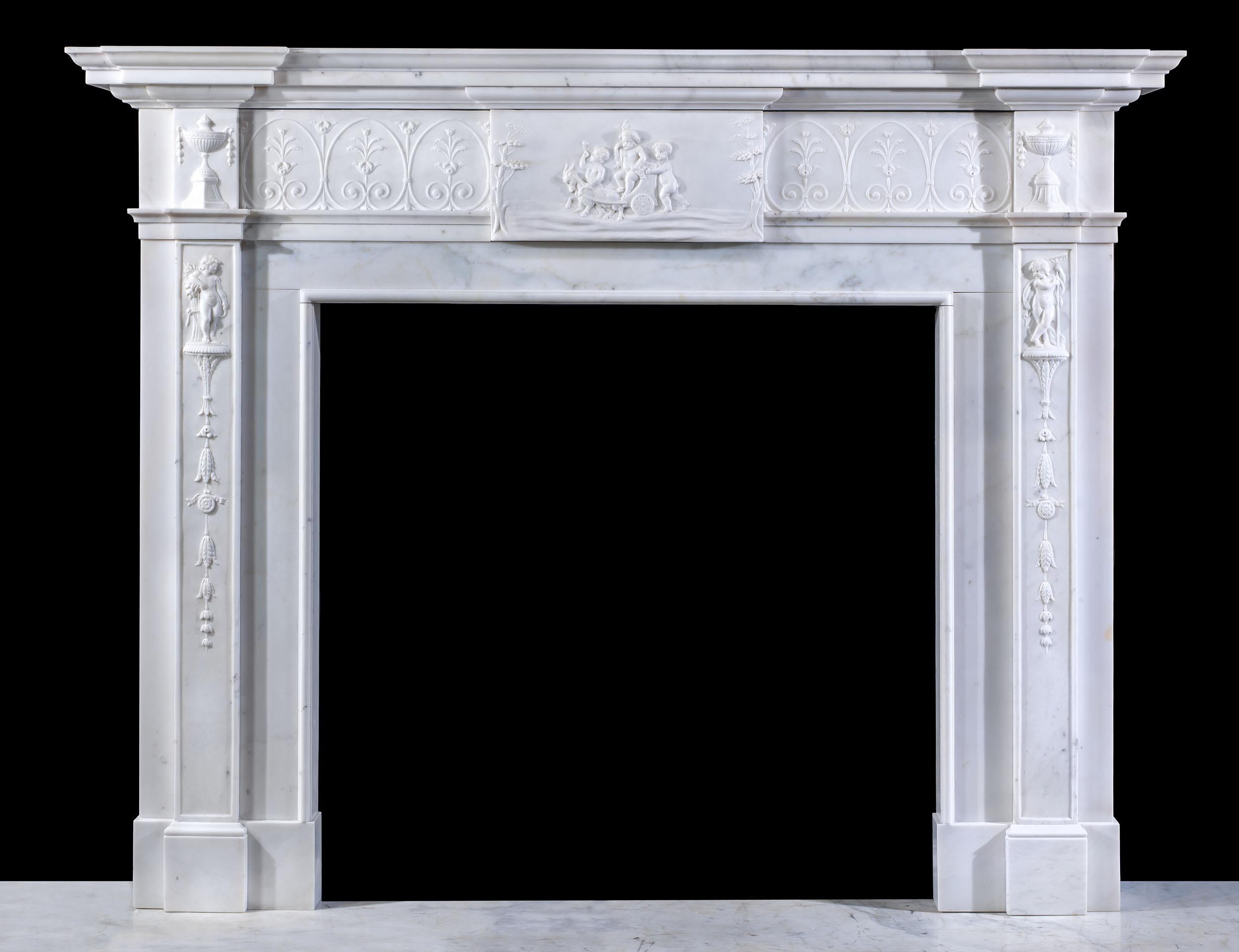 George III Statuary Marble Chimneypiece For Sale 3