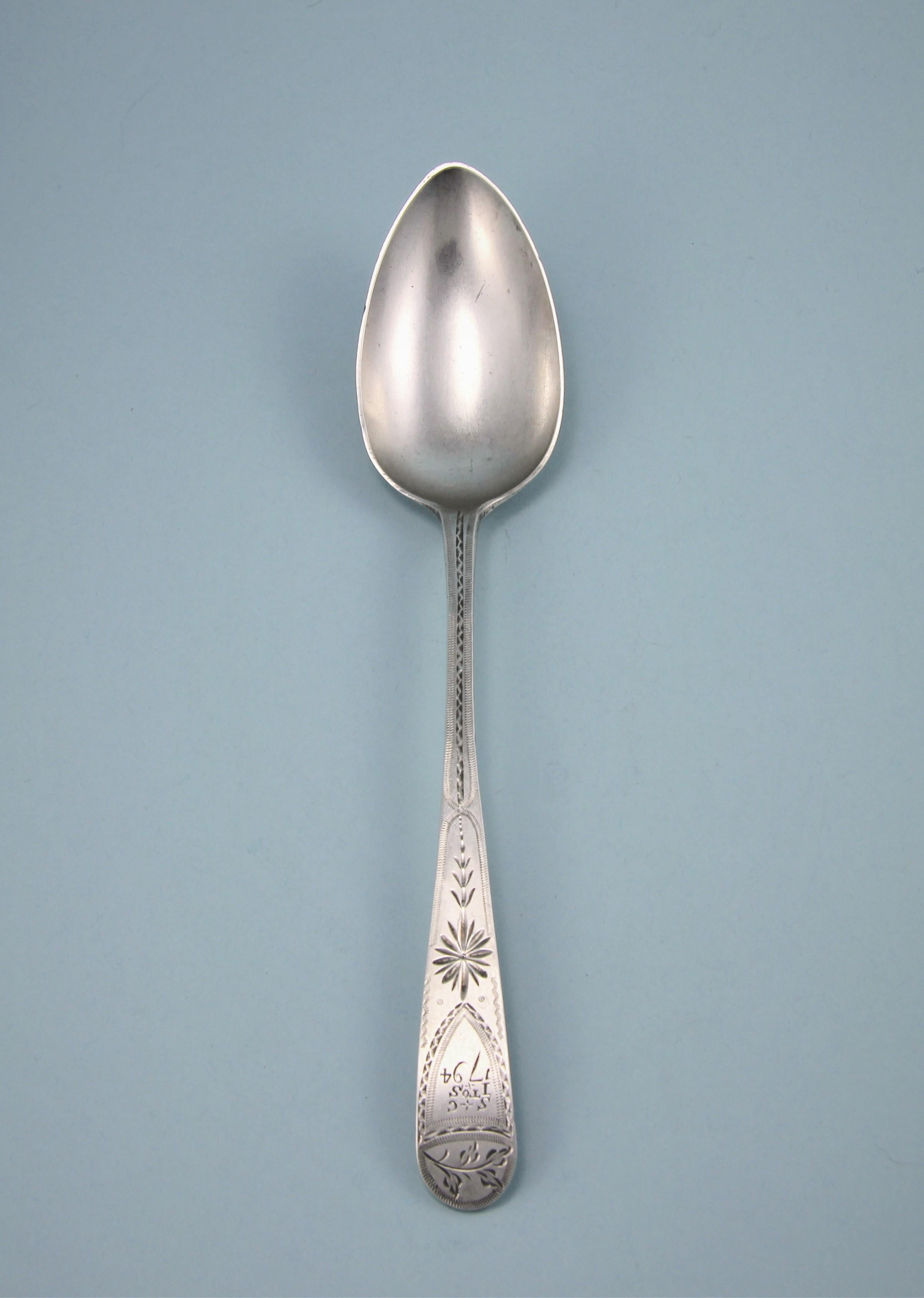 English George III Sterling Silver Bright Cut Table Spoon by Richard Ferris, Exeter For Sale