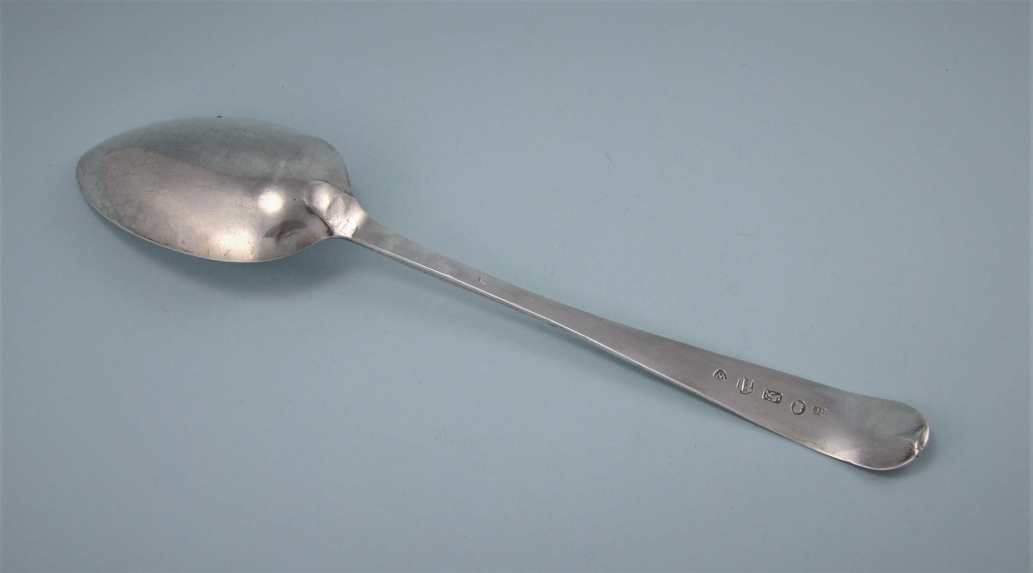 Late 18th Century George III Sterling Silver Bright Cut Table Spoon by Richard Ferris, Exeter For Sale