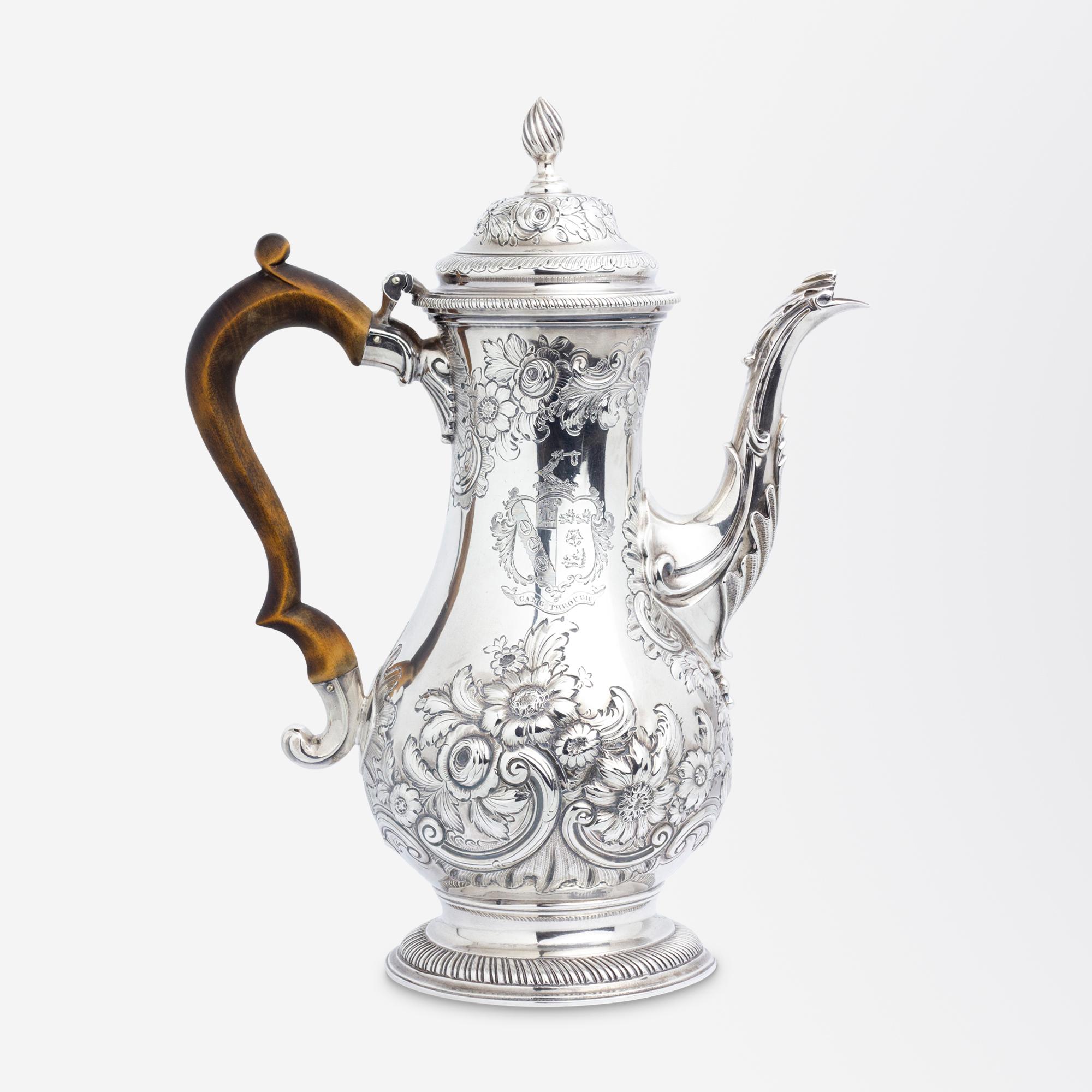 Women's or Men's George III Sterling Silver Coffee Pot Likely by Charles Wright For Sale