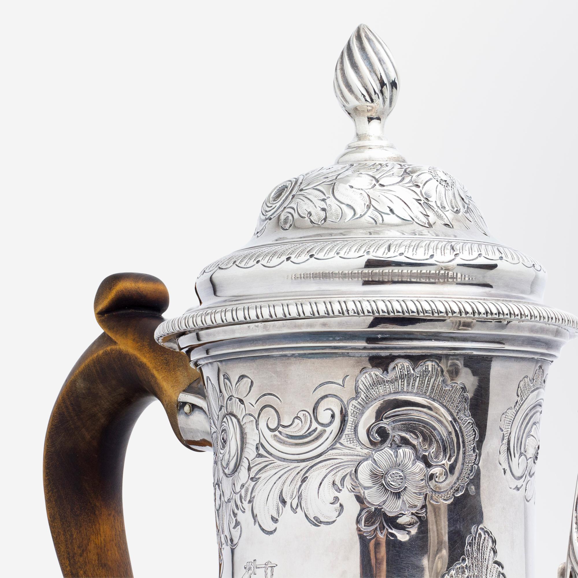 George III Sterling Silver Coffee Pot Likely by Charles Wright For Sale 3