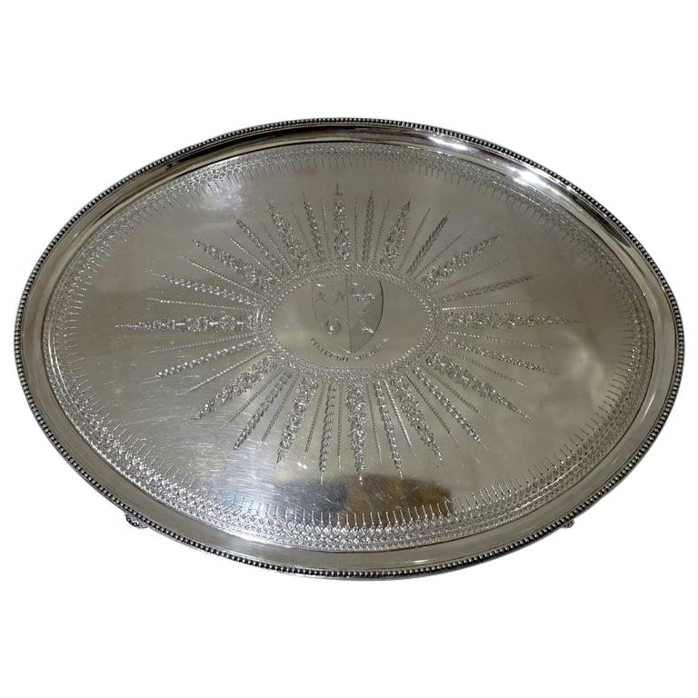George III Sterling Silver Large Salver London 1784 Thomas Hannam & John Cr For Sale