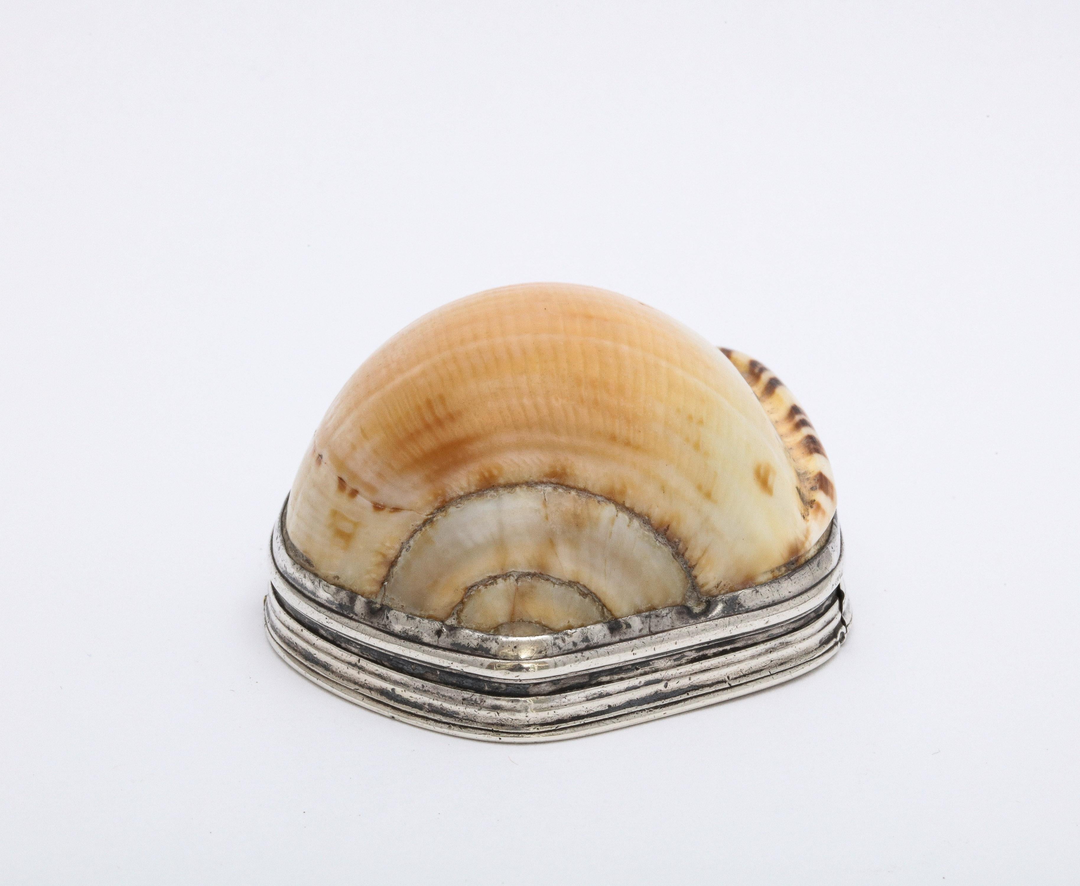 George III Sterling Silver-Mounted Cowrie Shell Snuff Box with Hinged Lid In Good Condition In New York, NY