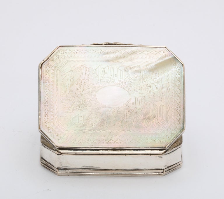 English George III Sterling Silver-Mounted Etched Mother-of-pearl Snuff Box For Sale