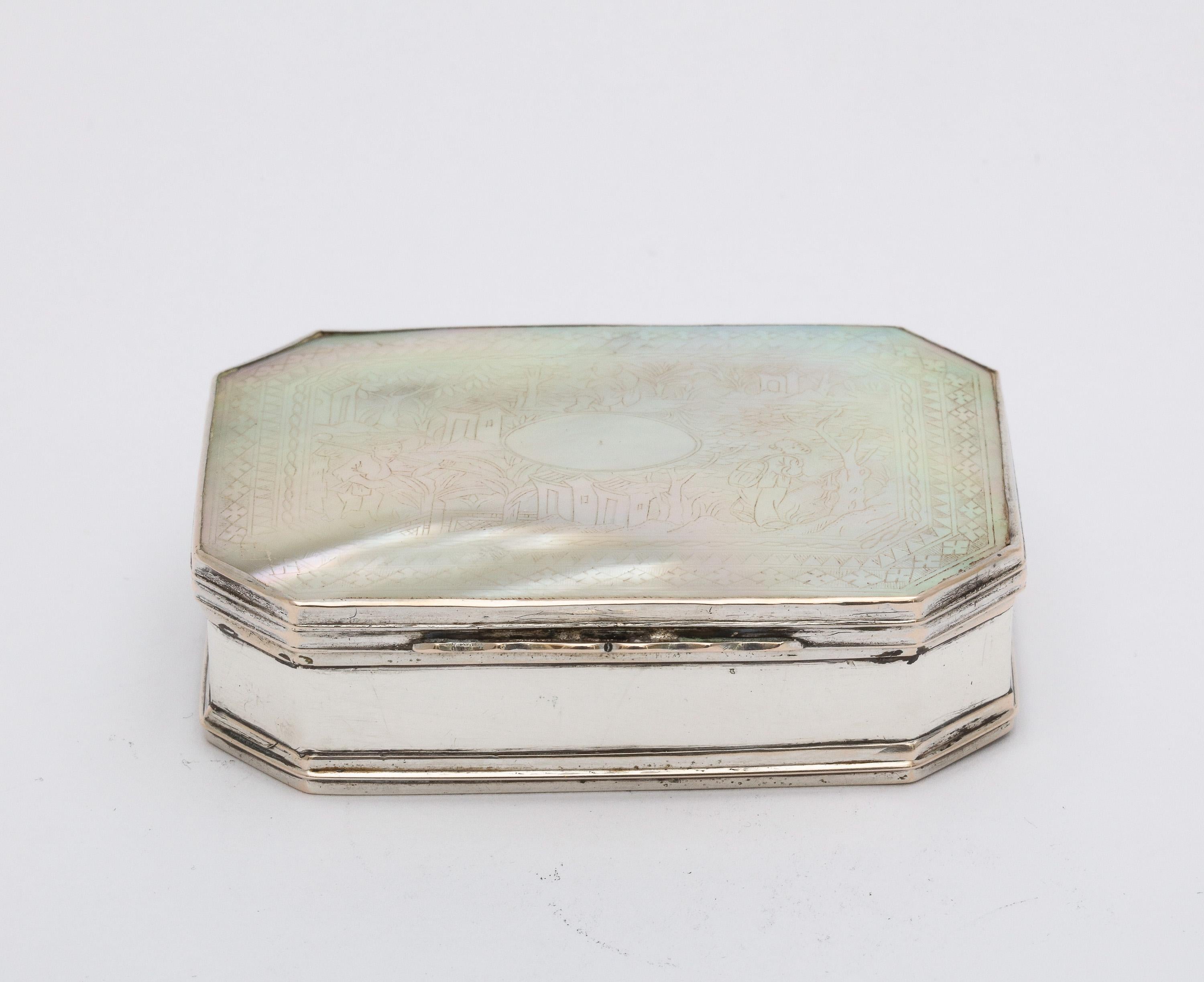 English George III Sterling Silver-Mounted Etched Mother-of-pearl Snuff Box For Sale