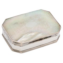 George III Sterling Silver-Mounted Etched Mother-of-pearl Snuff Box