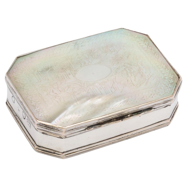 George III Sterling Silver-Mounted Etched Mother-of-pearl Snuff Box For Sale