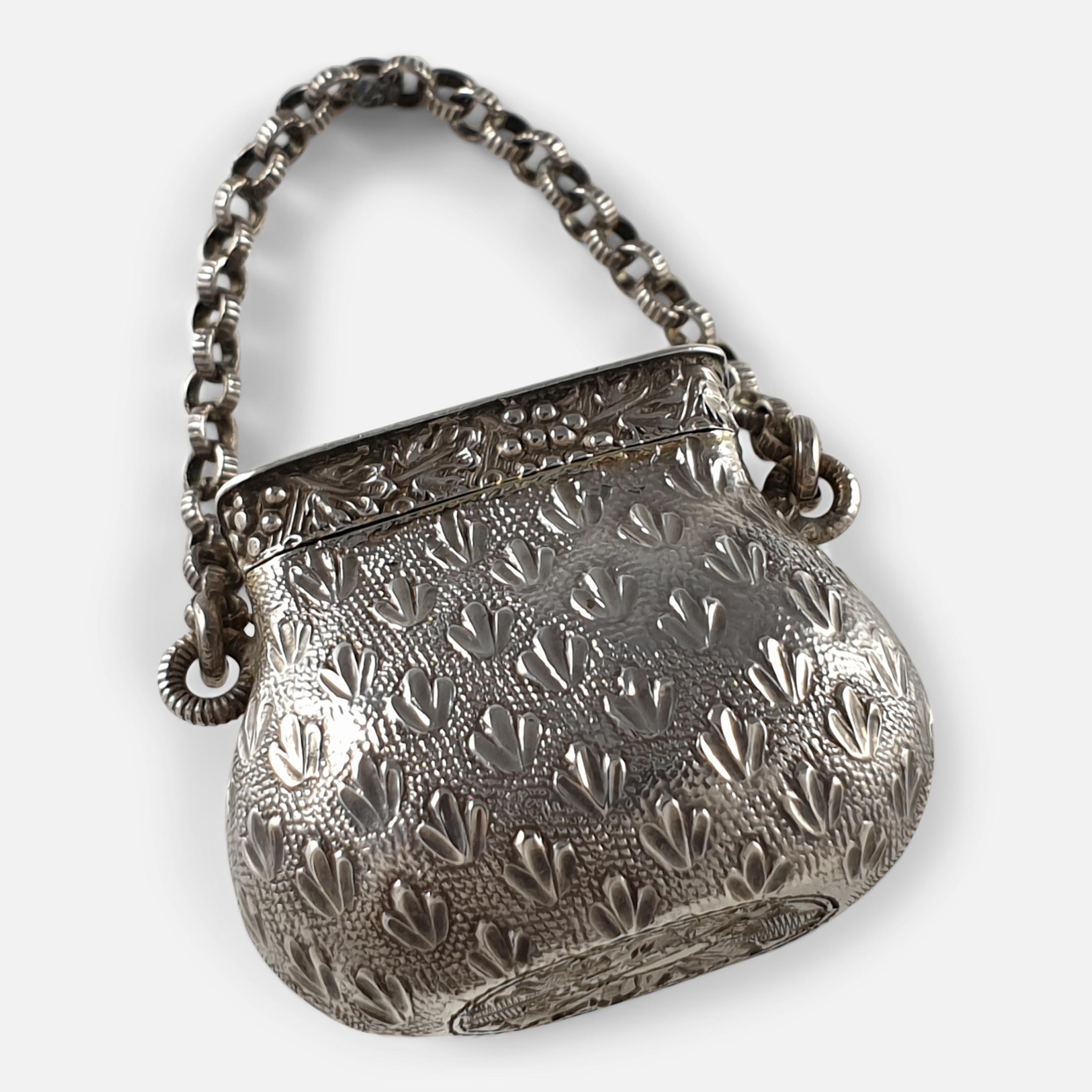 George III Sterling Silver Novelty Bag Vinaigrette, circa 1815 For Sale 5