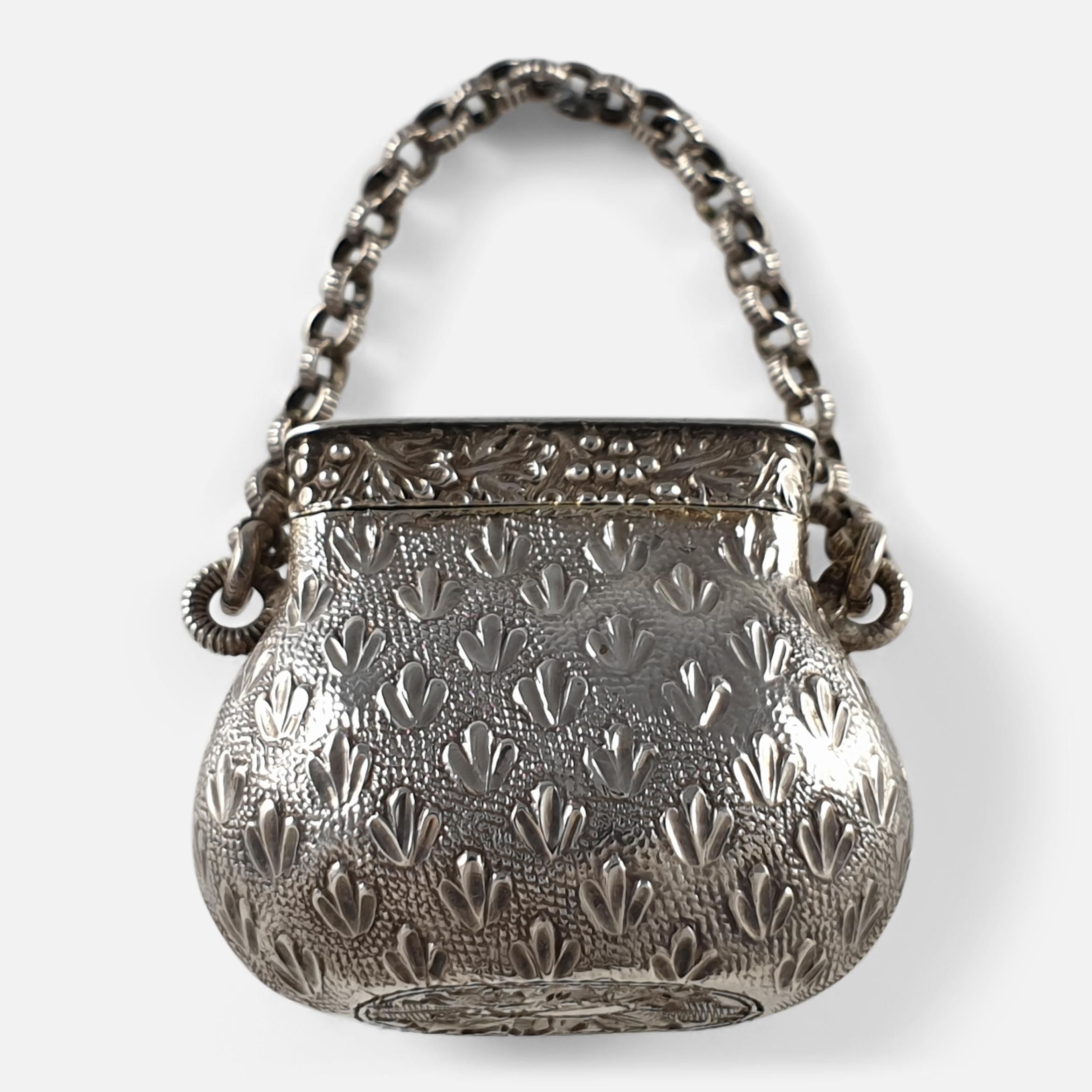 George III Sterling Silver Novelty Bag Vinaigrette, circa 1815 For Sale 6